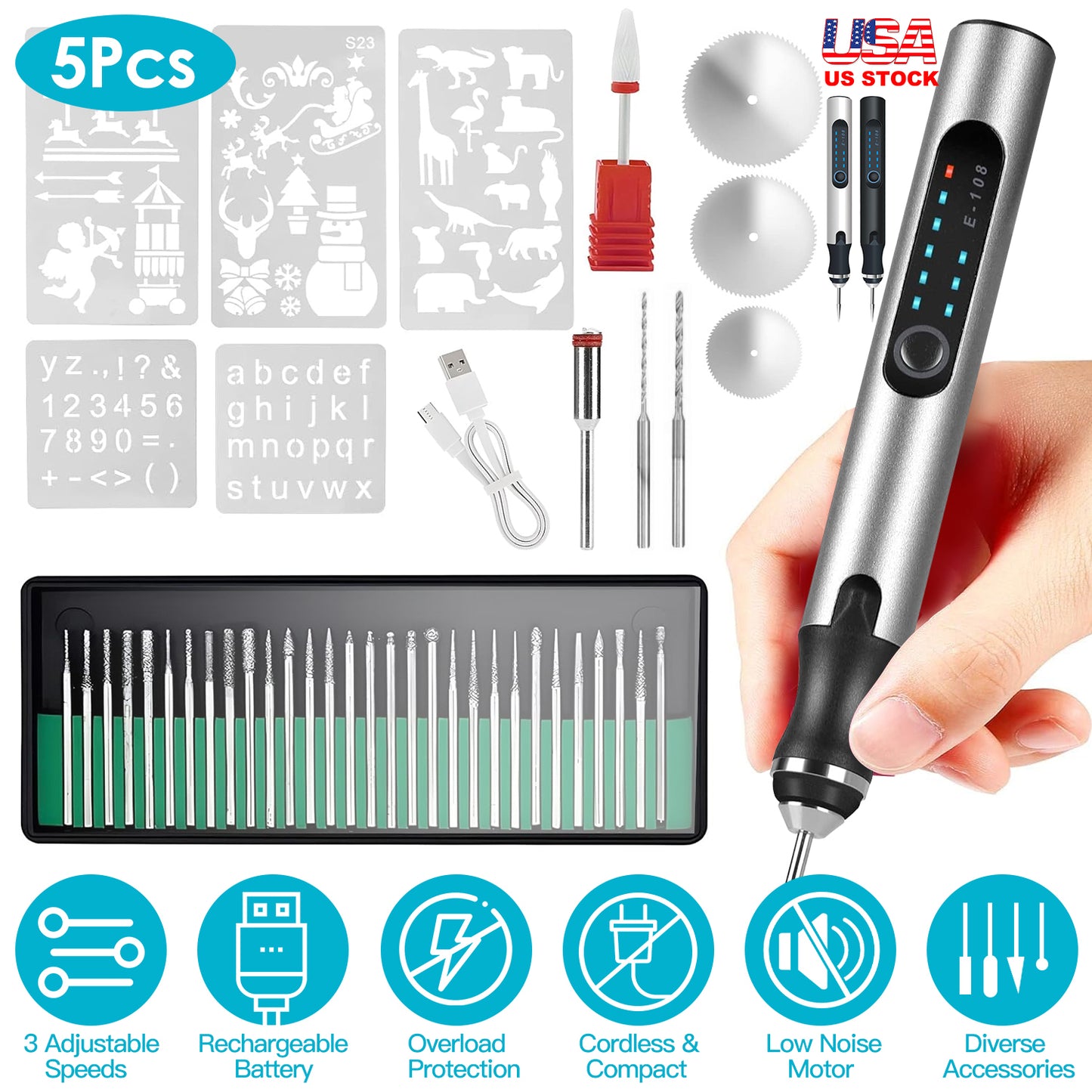 Electric Engraving Pen with 33 Bits & 3 Speed Settings