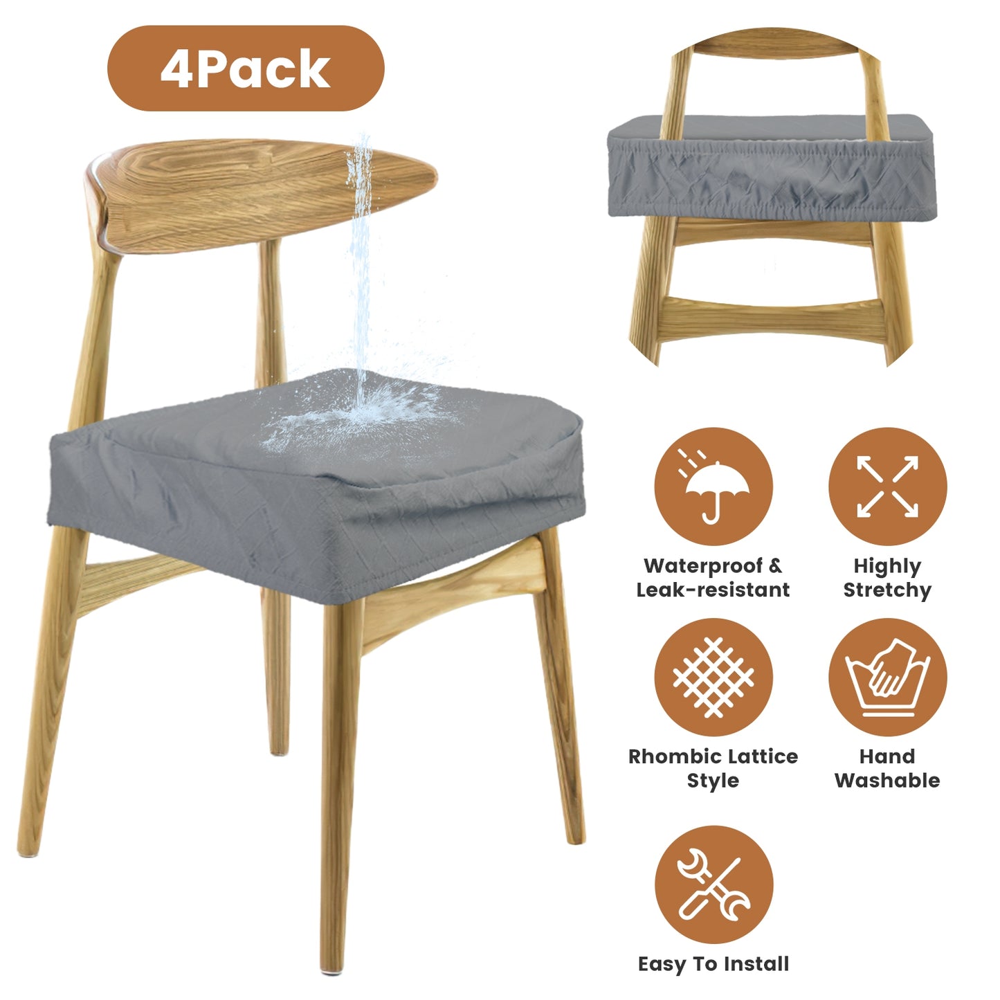 Waterproof Dining Chair Seat Covers - 4 Pack Stretch Slipcovers