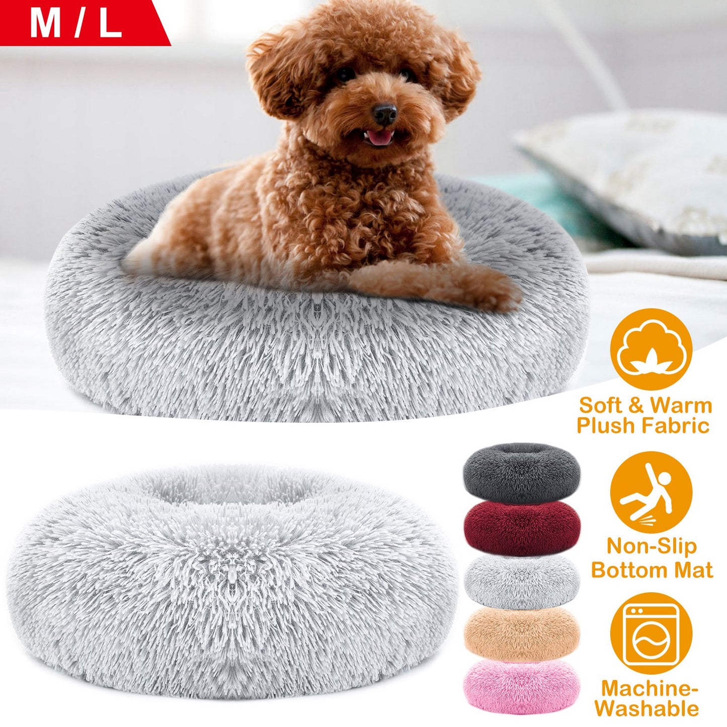 Plush Pet Bed with Raised Rim for Small Dogs & Cats