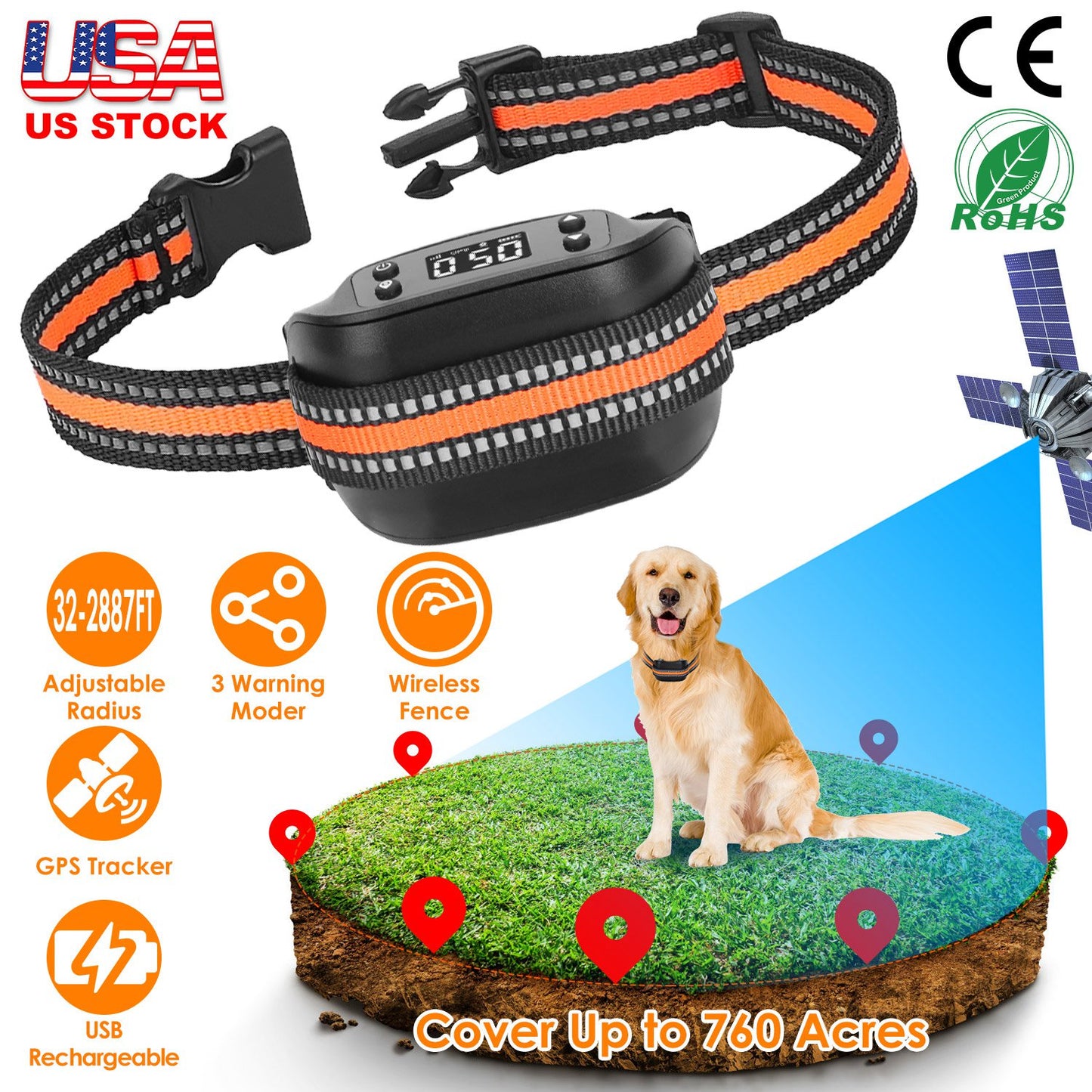 GPS Dog Fence & Tracker with 2887ft Radius for All Dog Sizes