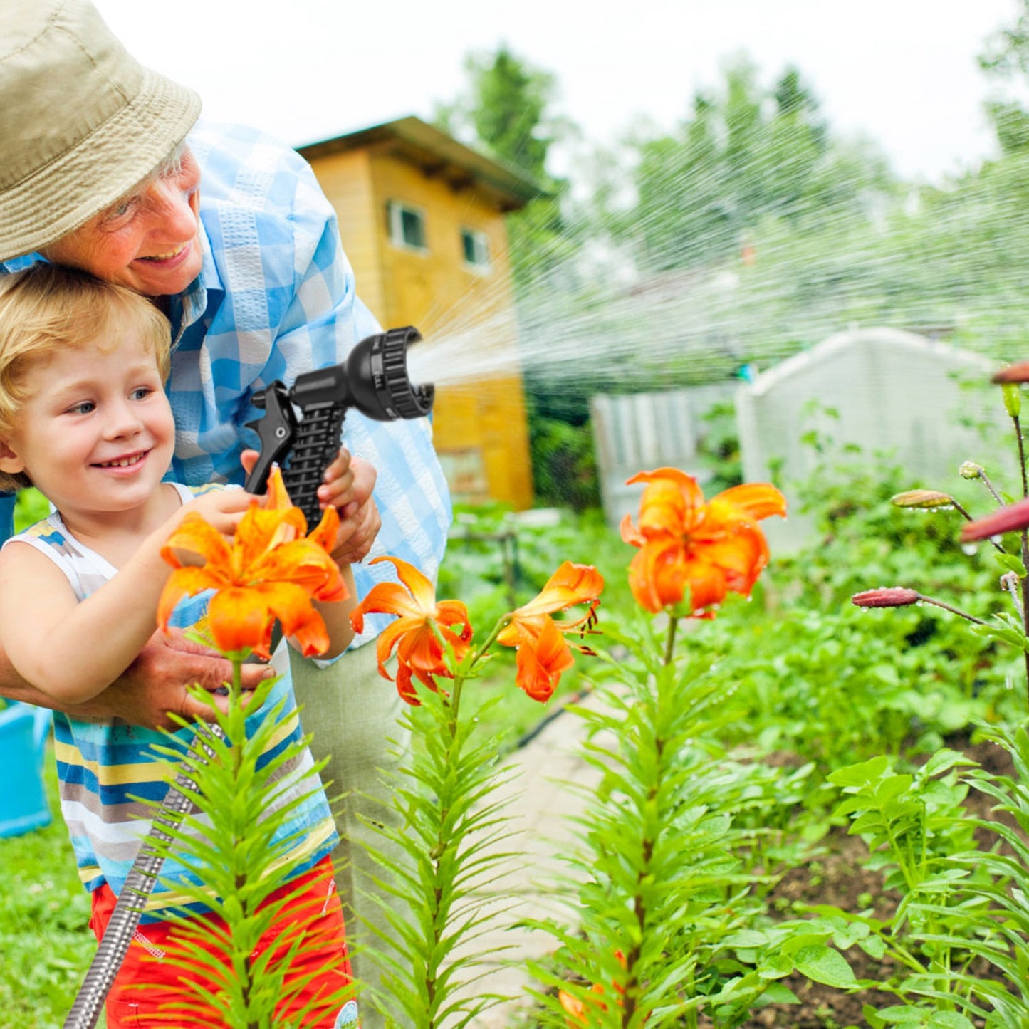 Stainless Steel Garden Hose with Dual Spray Nozzles