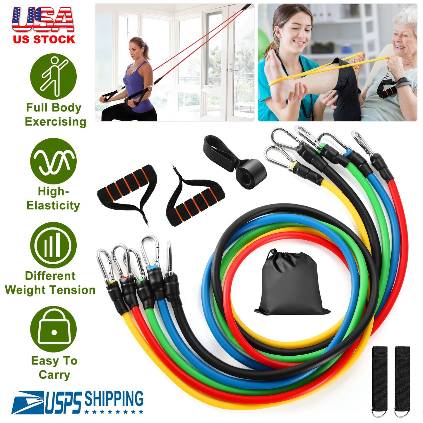 Resistance Bands Set 11-Piece with Door Anchor and Handles