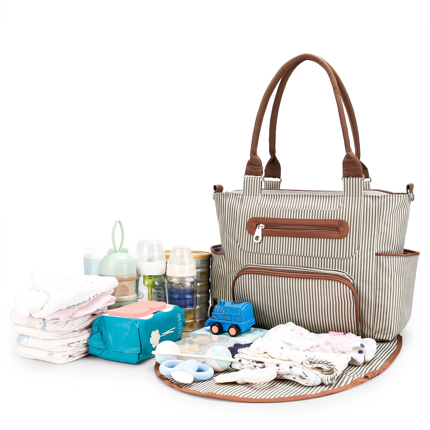 Diaper Bag Set 8-Piece with Changing Pad and Stroller Straps