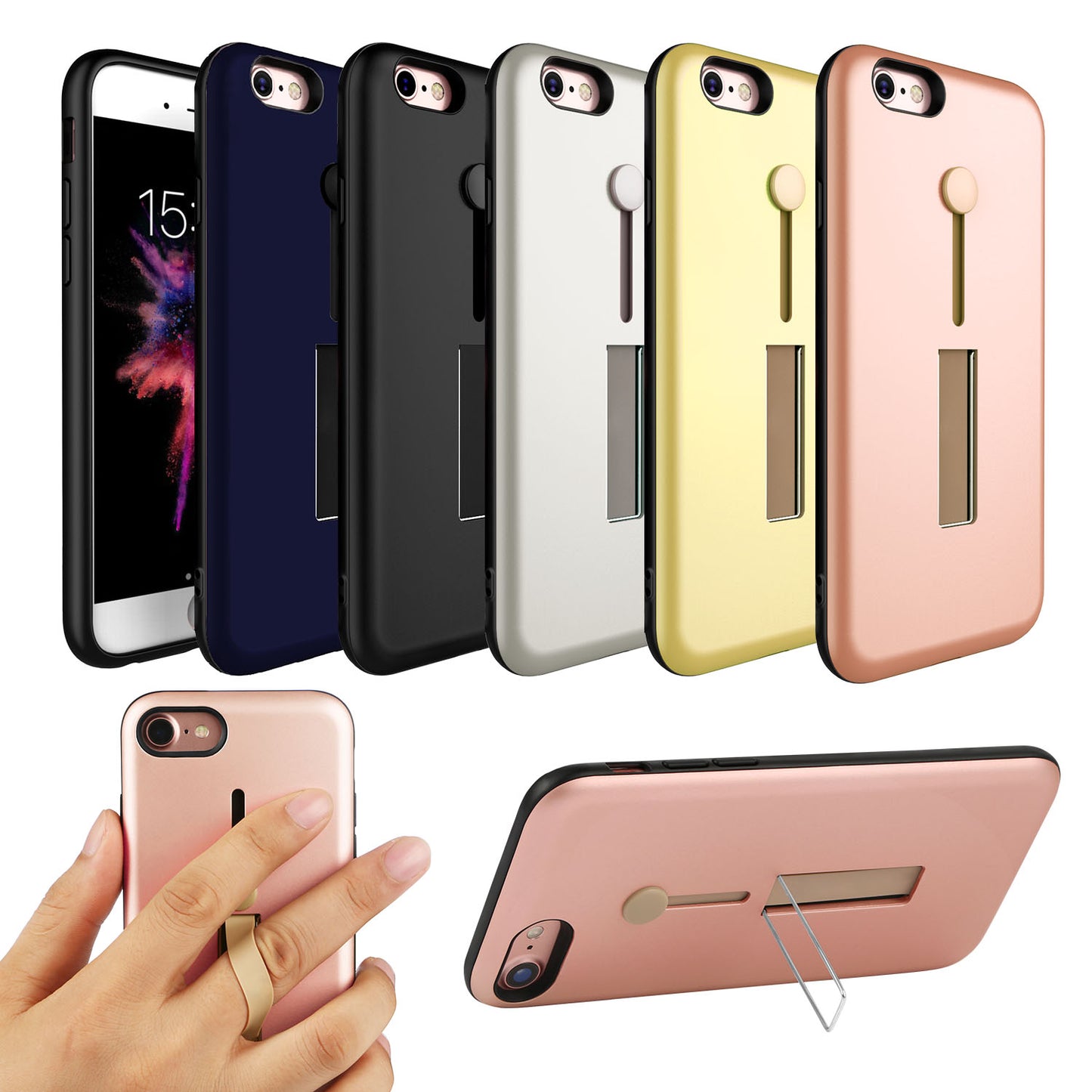 iPhone 8 Case with Finger Strap and Kickstand