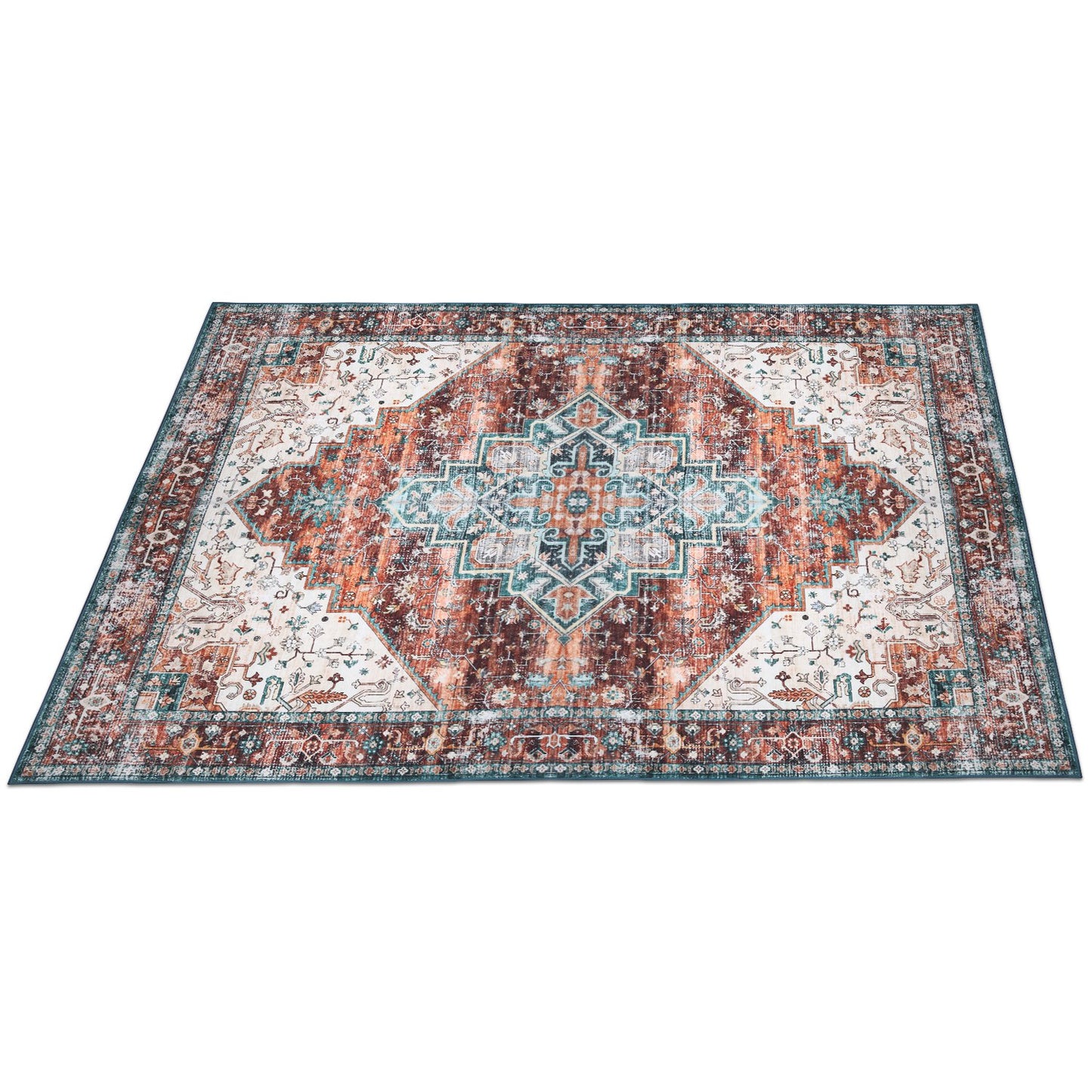 Vintage Area Rug 6x9 FT Non-Slip Washable Soft Faux Cashmere