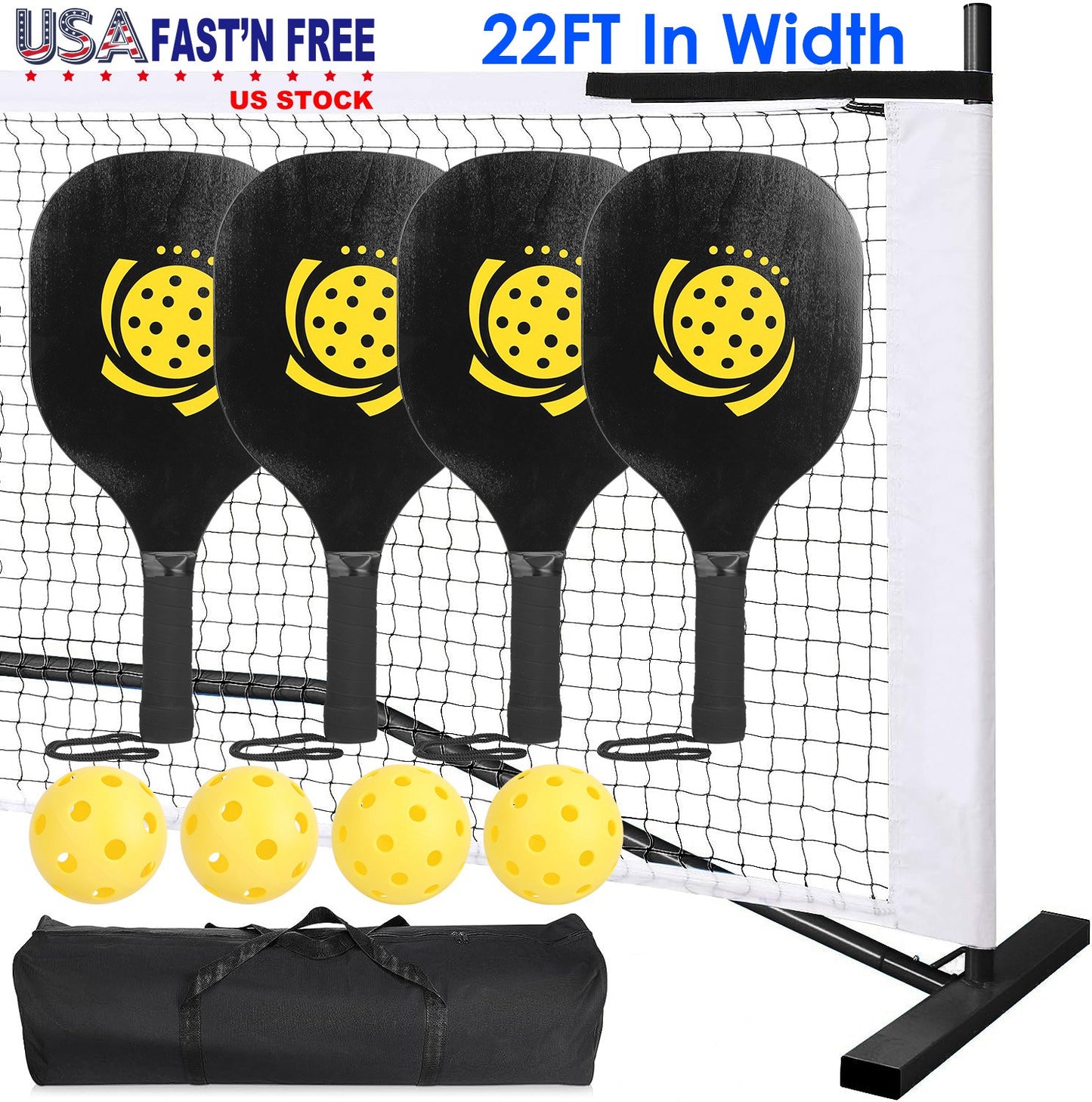 Pickleball Net Set 22ft Regulation with Paddles & Balls