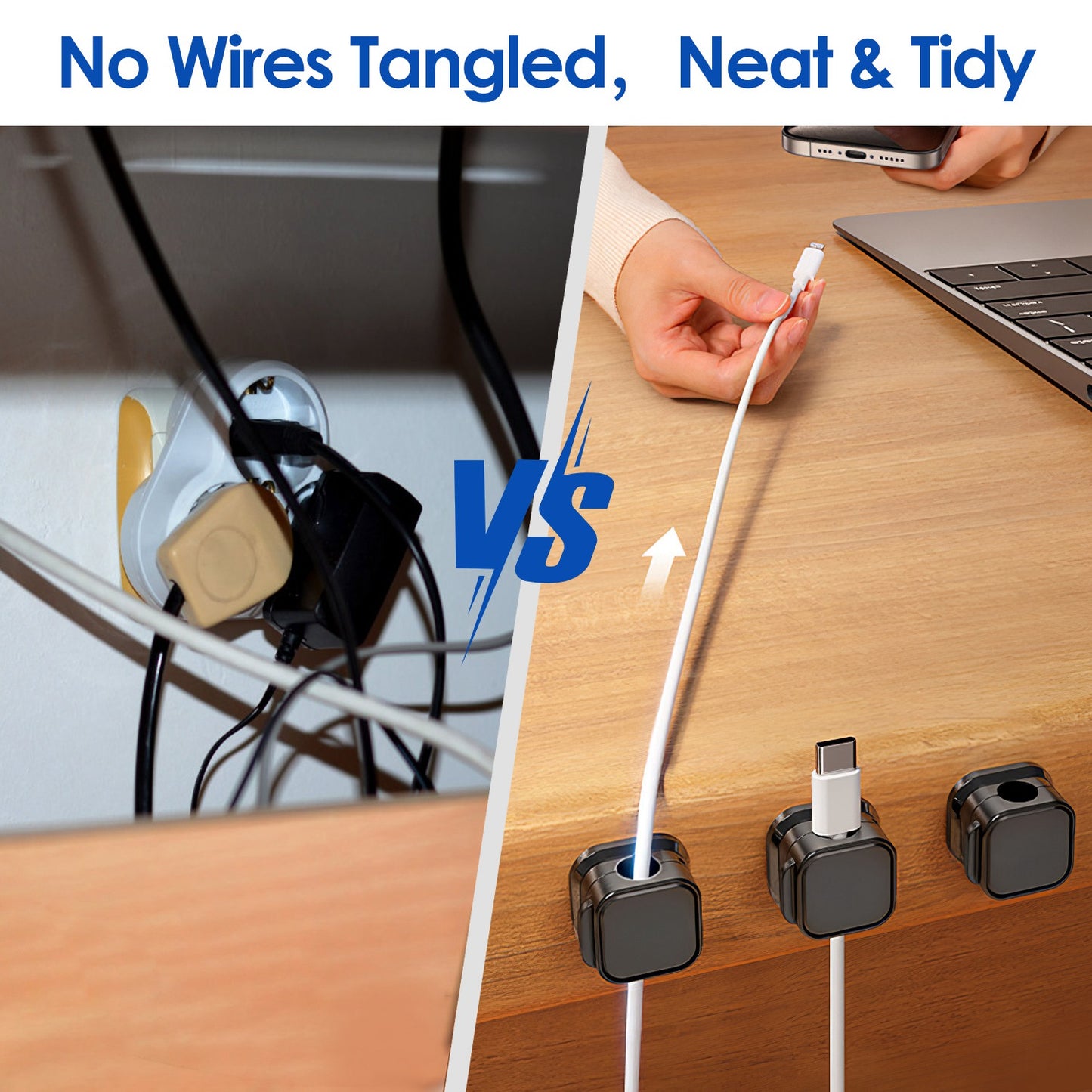 Magnetic Cable Clips 6-Pack - Adhesive Cord Organizer