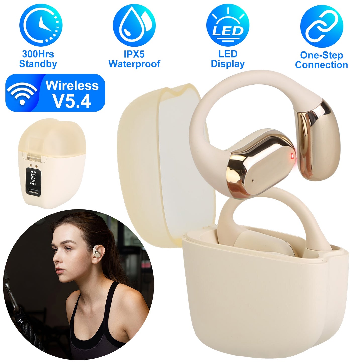 Open Ear Wireless Earbuds with LED Display & 300Hr Standby