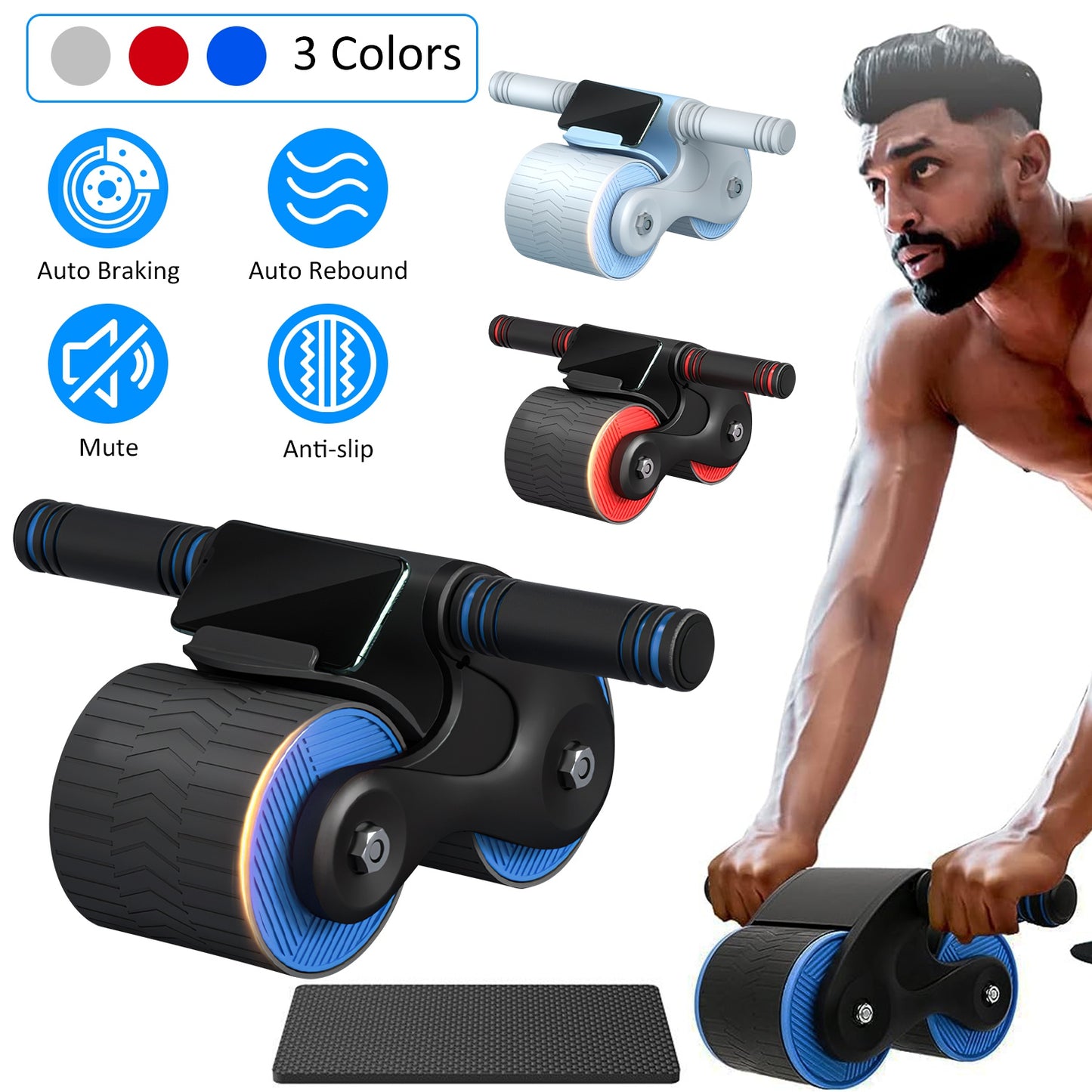 Automatic Rebound AB Roller Wheel with Kneel Pad & Phone Holder