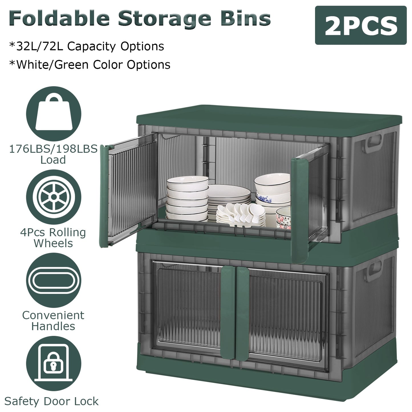 32L Foldable Storage Bins with Lid and Front Door - 2 Pack