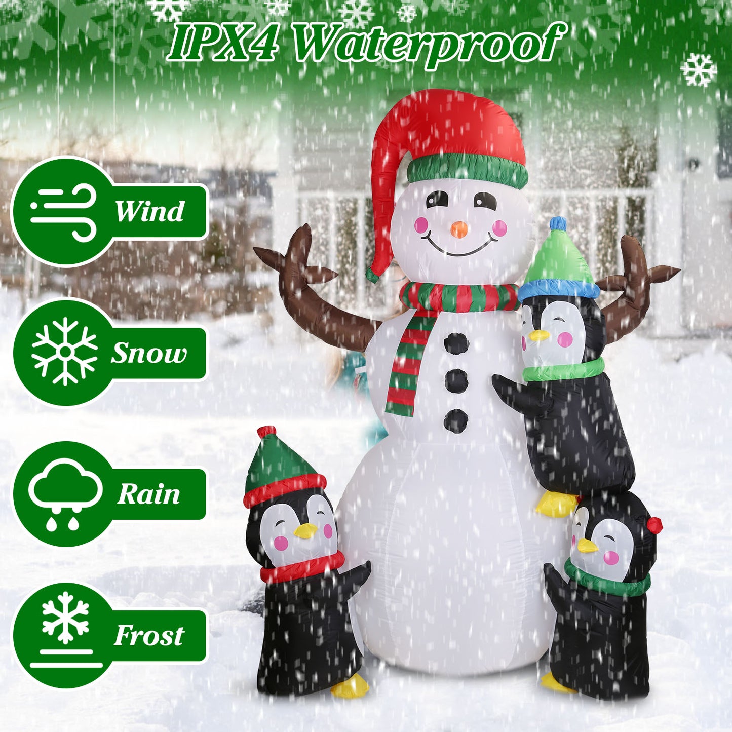 Christmas Inflatable Snowman with Penguins 5.9FT LED Outdoor