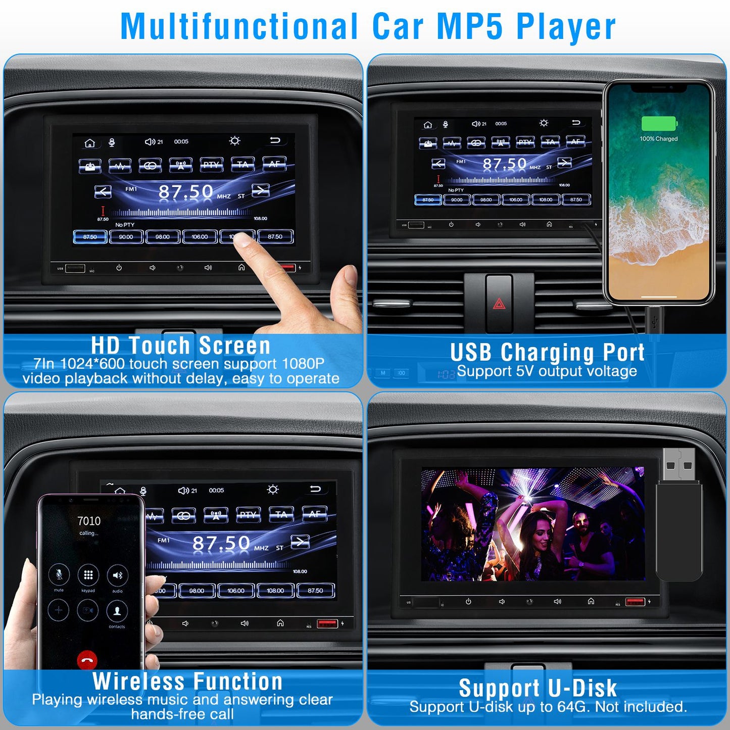 7 Inch Touchscreen Car MP5 Player with Bluetooth & Rear Camera