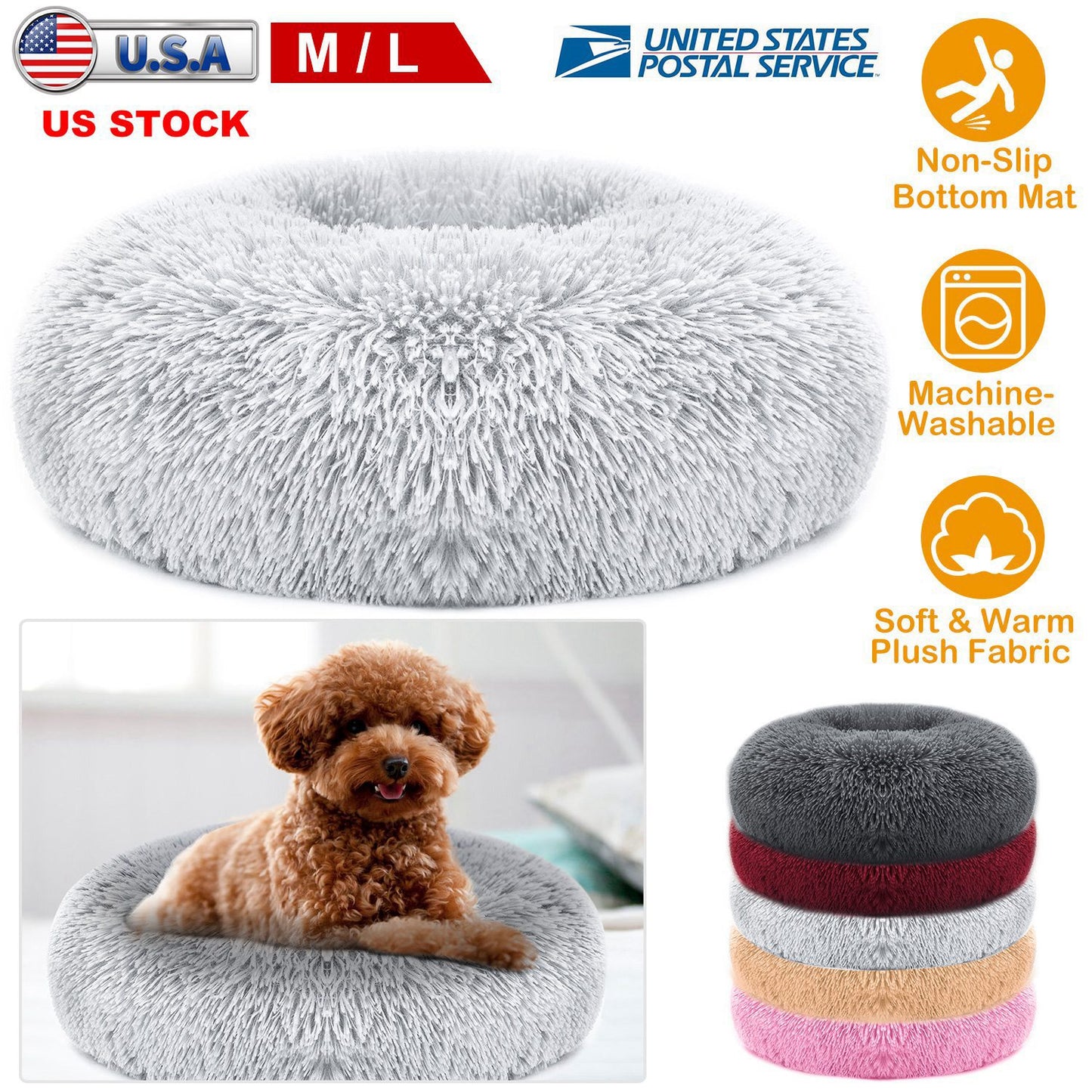 Plush Pet Bed with Raised Rim for Small Dogs & Cats