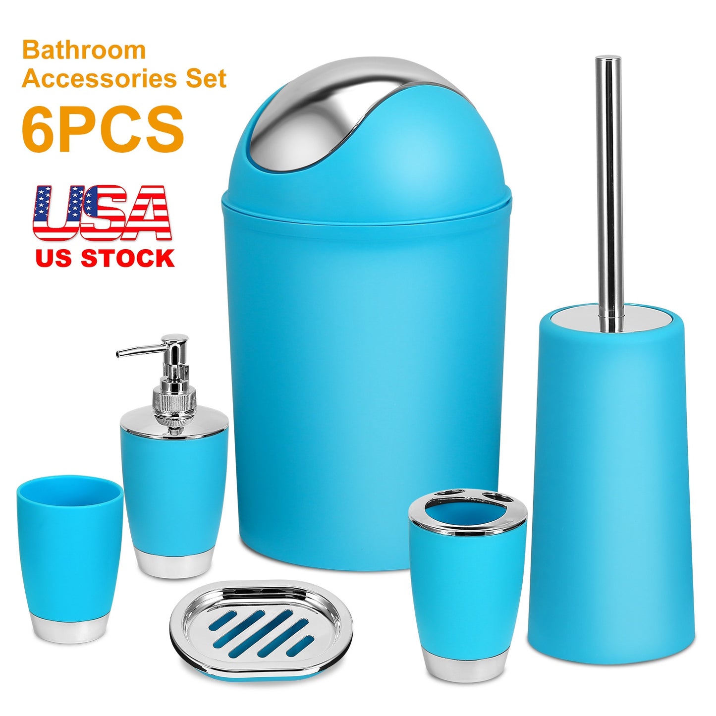 6-Piece Bathroom Accessories Set with Soap Dispenser & Brush
