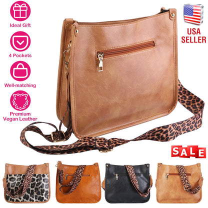 Women Fashion Leather Crossbody Bag Shoulder Bag Casual Handbag with Flexible Wearing Styles Adjustable Guitar Strap