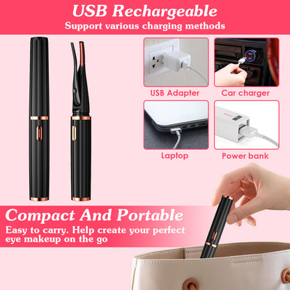 2 In 1 Clip Comb Heated Eyelash Curler Electric Mini Lash Curler Natural Eye Lash Makeup Tool with 3 Temp Settings 15Mins Shutdown