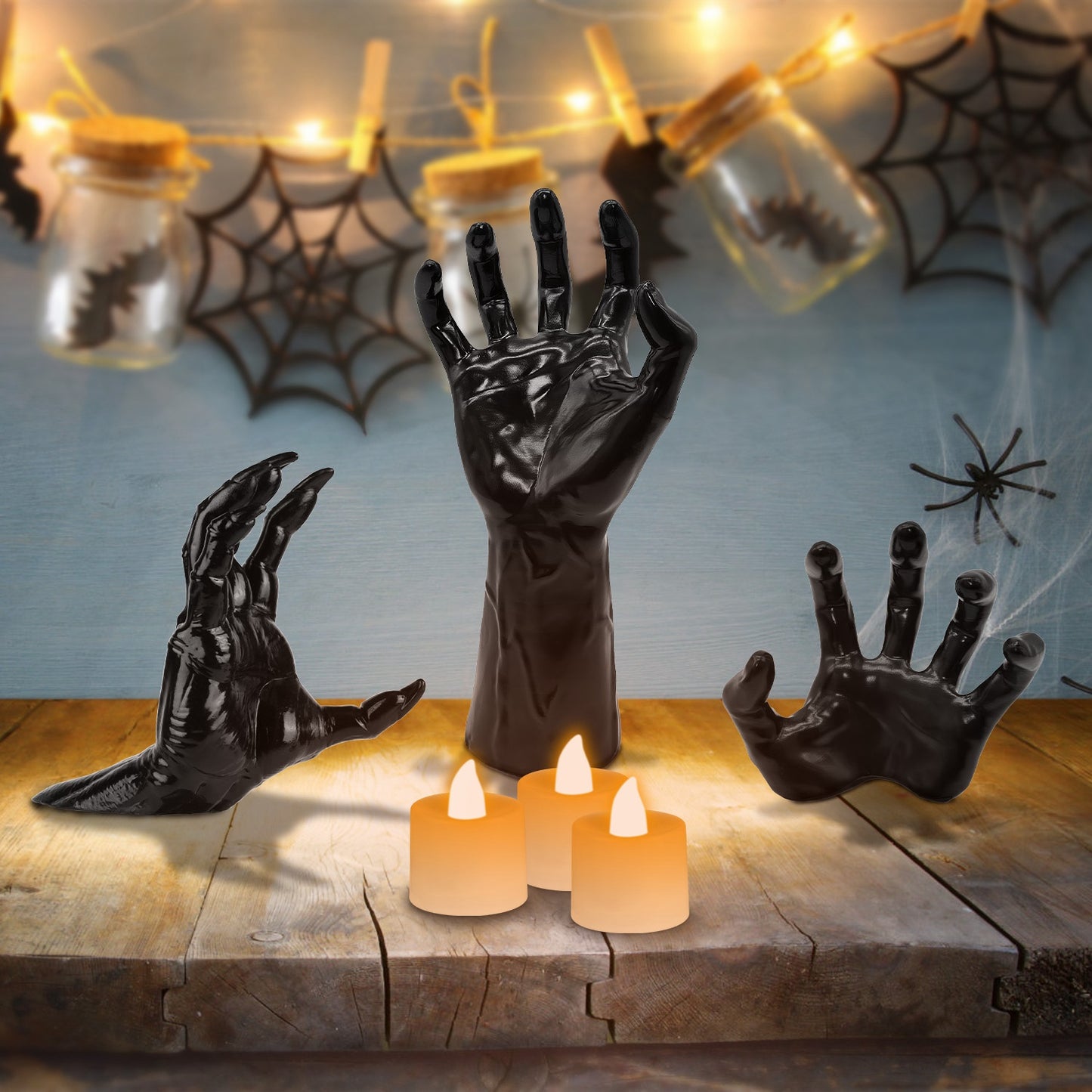 Creepy Reaching Hands Wall Decor with Lighted Candles 3-Piece