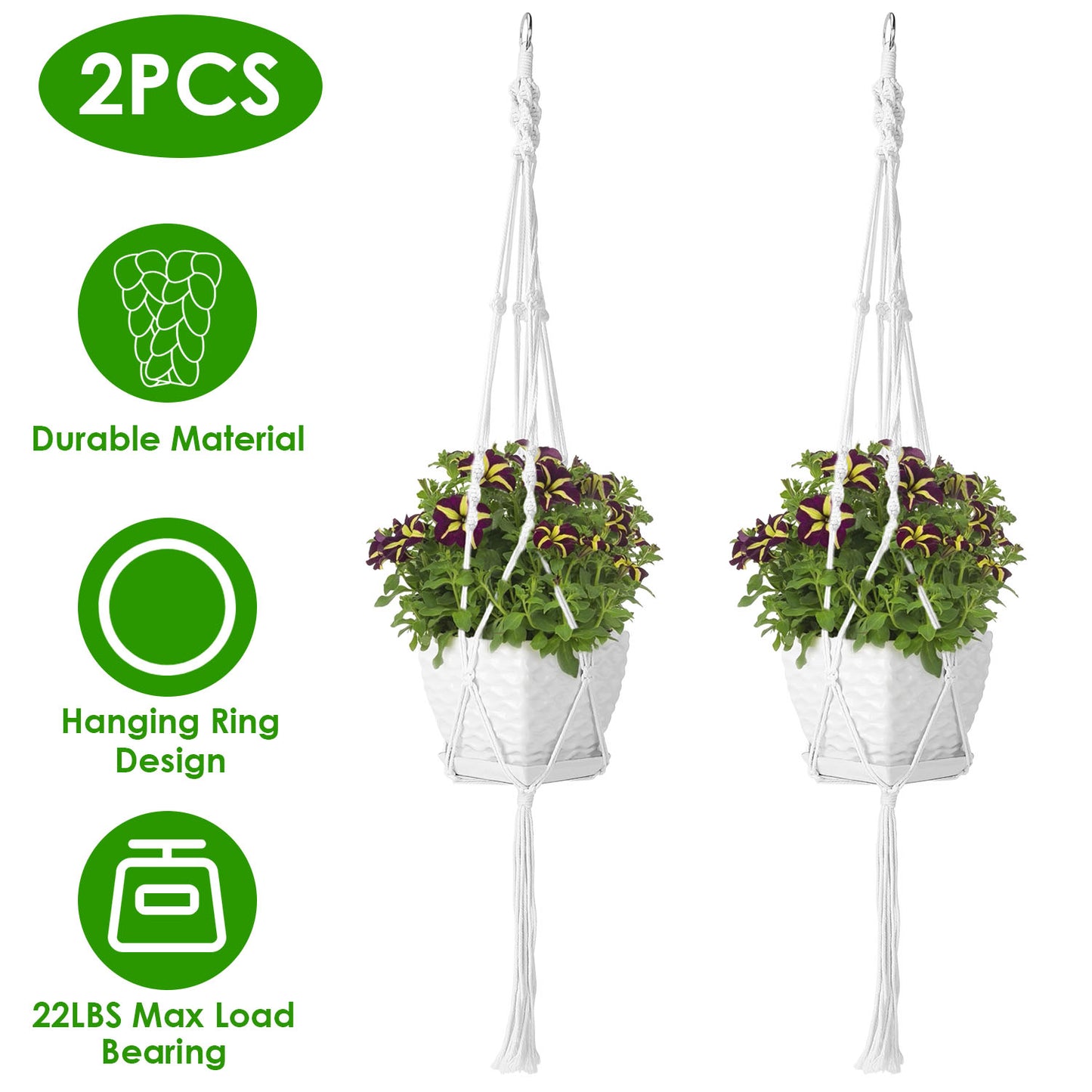 Cotton Rope Plant Hanger 40in - 2 Pack Macrame Hanging Planter
