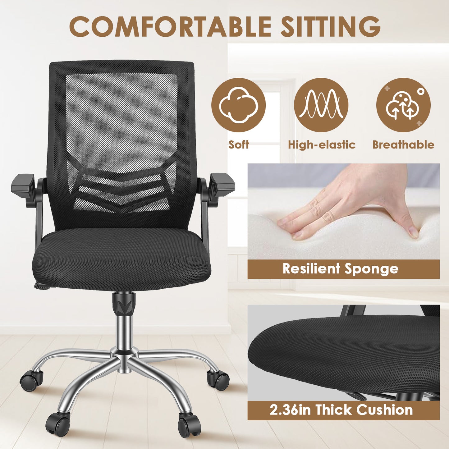 Ergonomic Mesh Office Chair with 135° Reclining Backrest