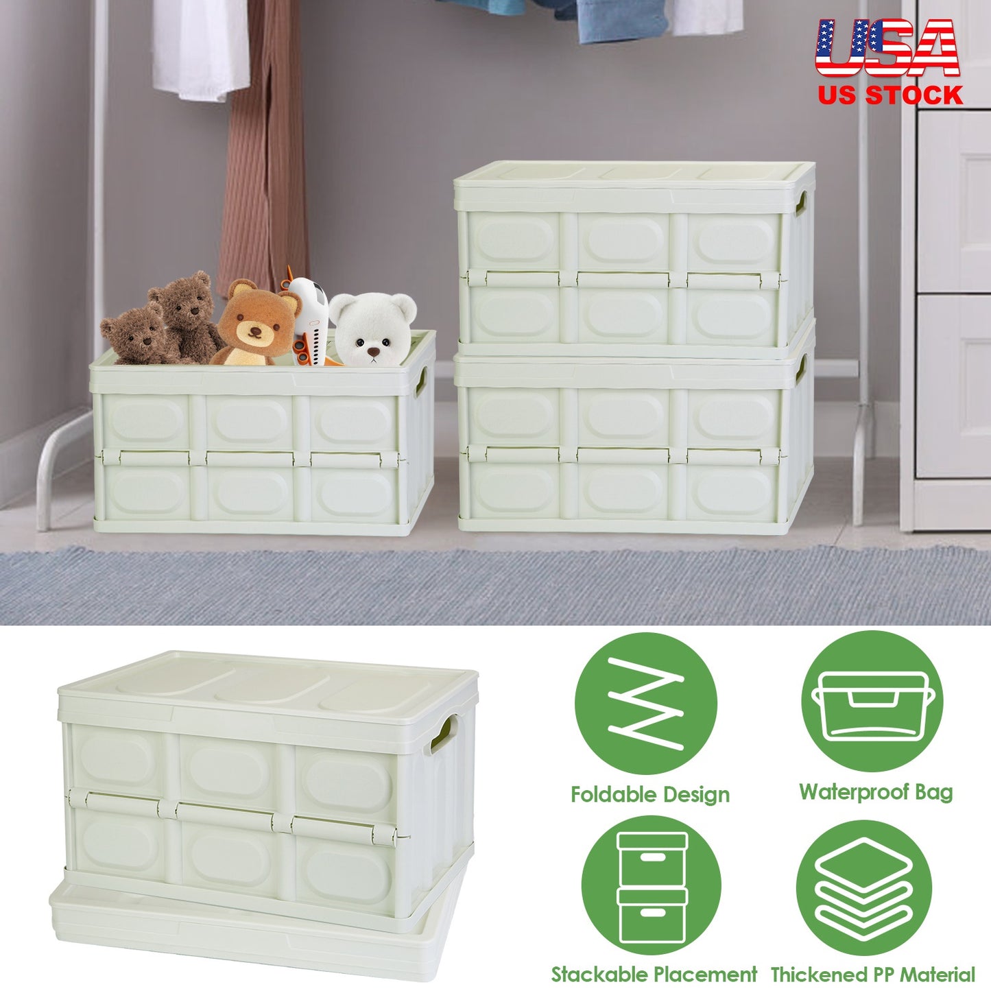Collapsible Storage Bins with Lids - 2 Pack Stackable Organizer