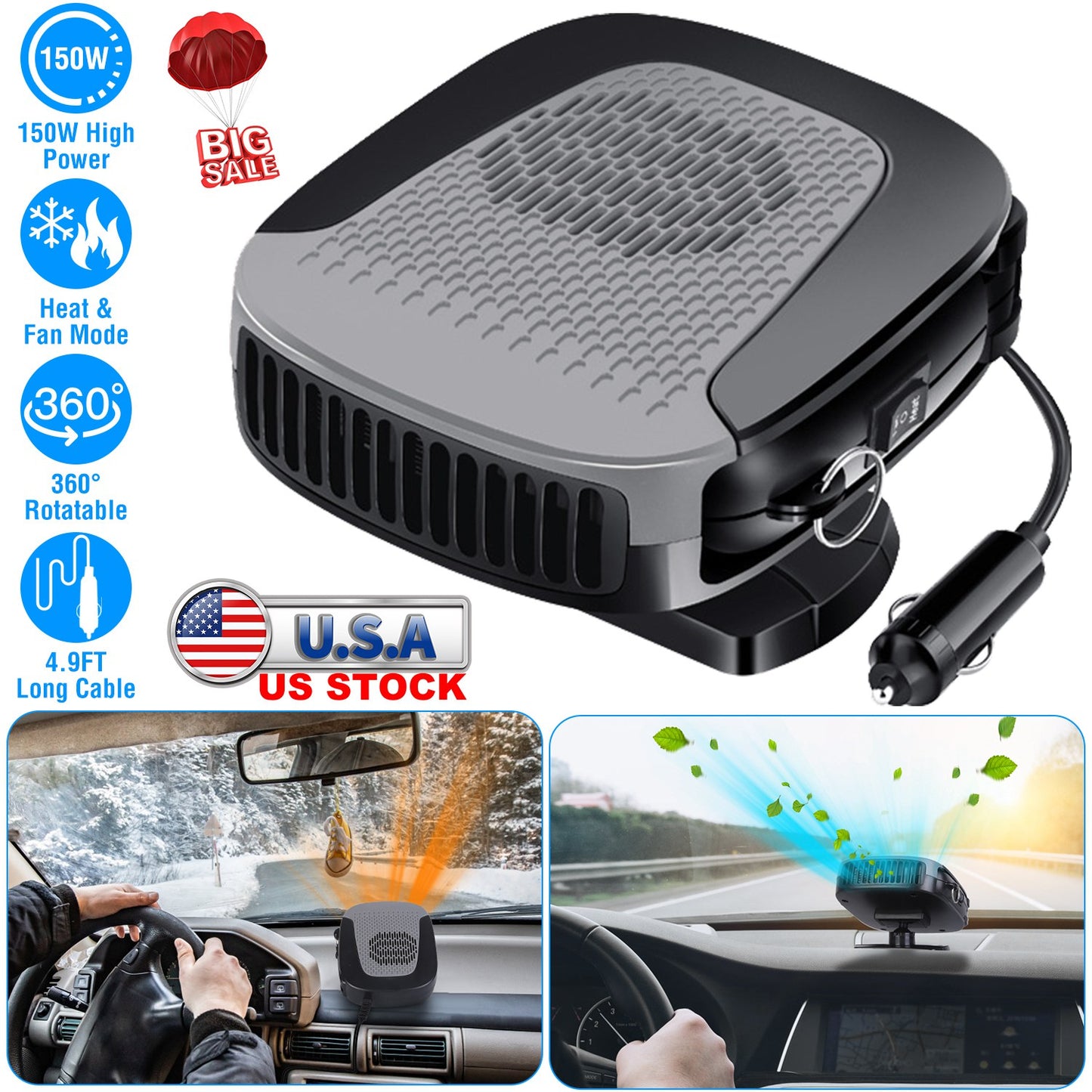 12V Portable Car Heater & Defroster Fan 150W