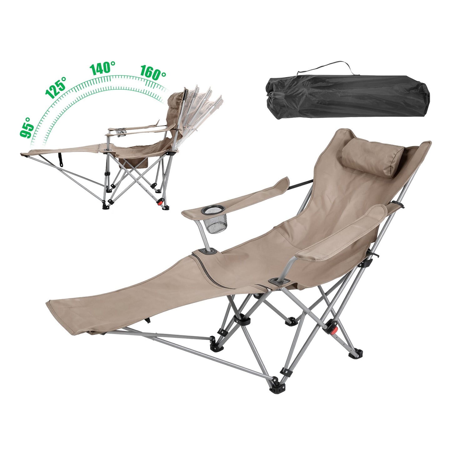 Reclining Camping Chair with Footrest - 4-Position Adjustable