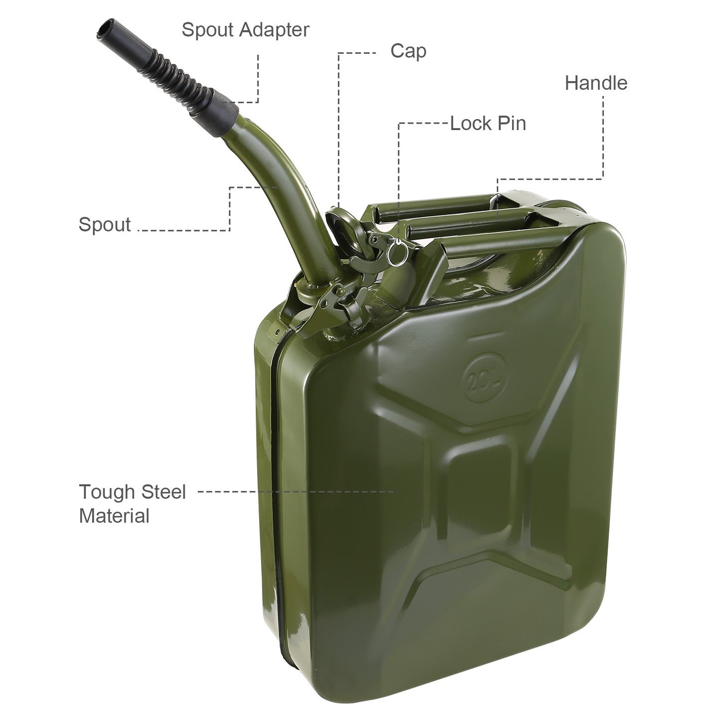 5 Gallon Steel Jerry Can with Spill-Proof Spout