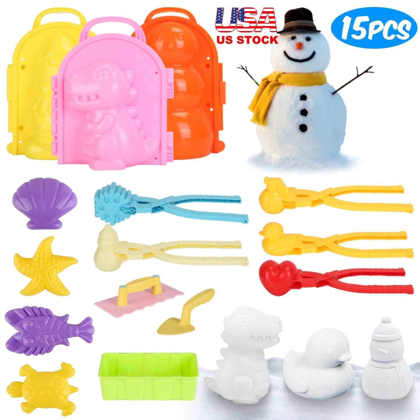 Snow Mold Kit 15-Piece with Snowball Maker and Shovels