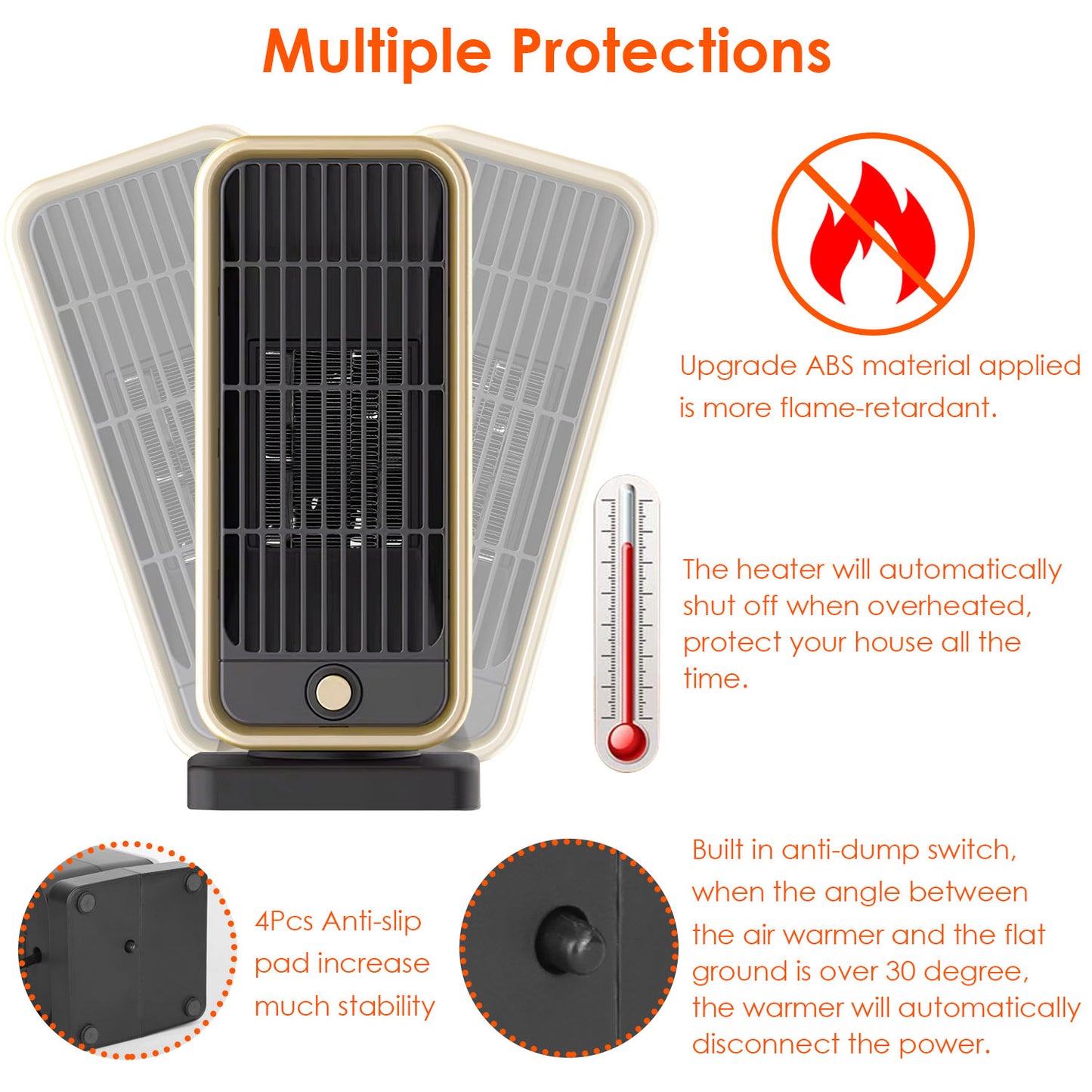 500W Portable Ceramic Space Heater with Tip-Over Protection