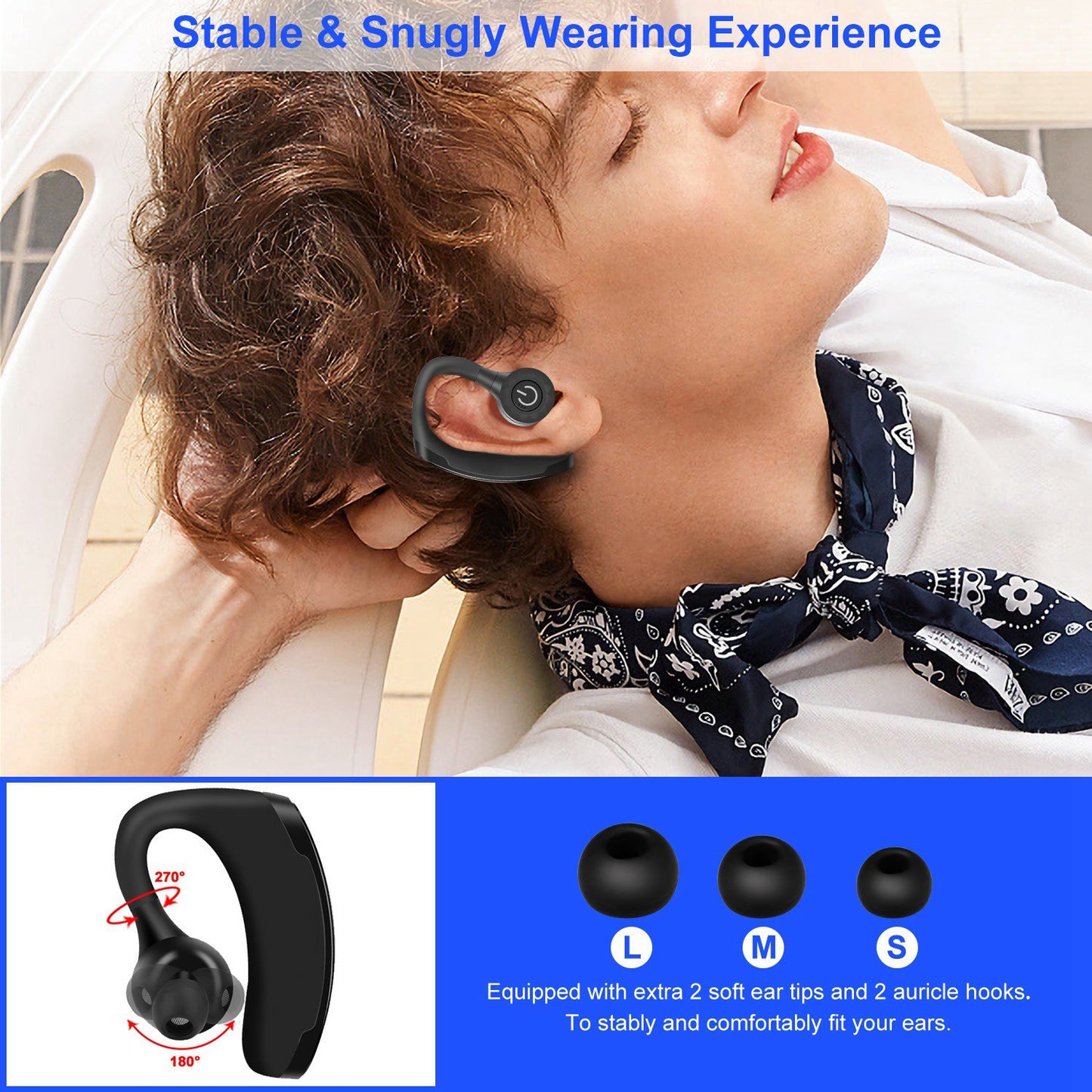 Wireless Bluetooth Earbuds with Ear Hook & 10Hr Playtime