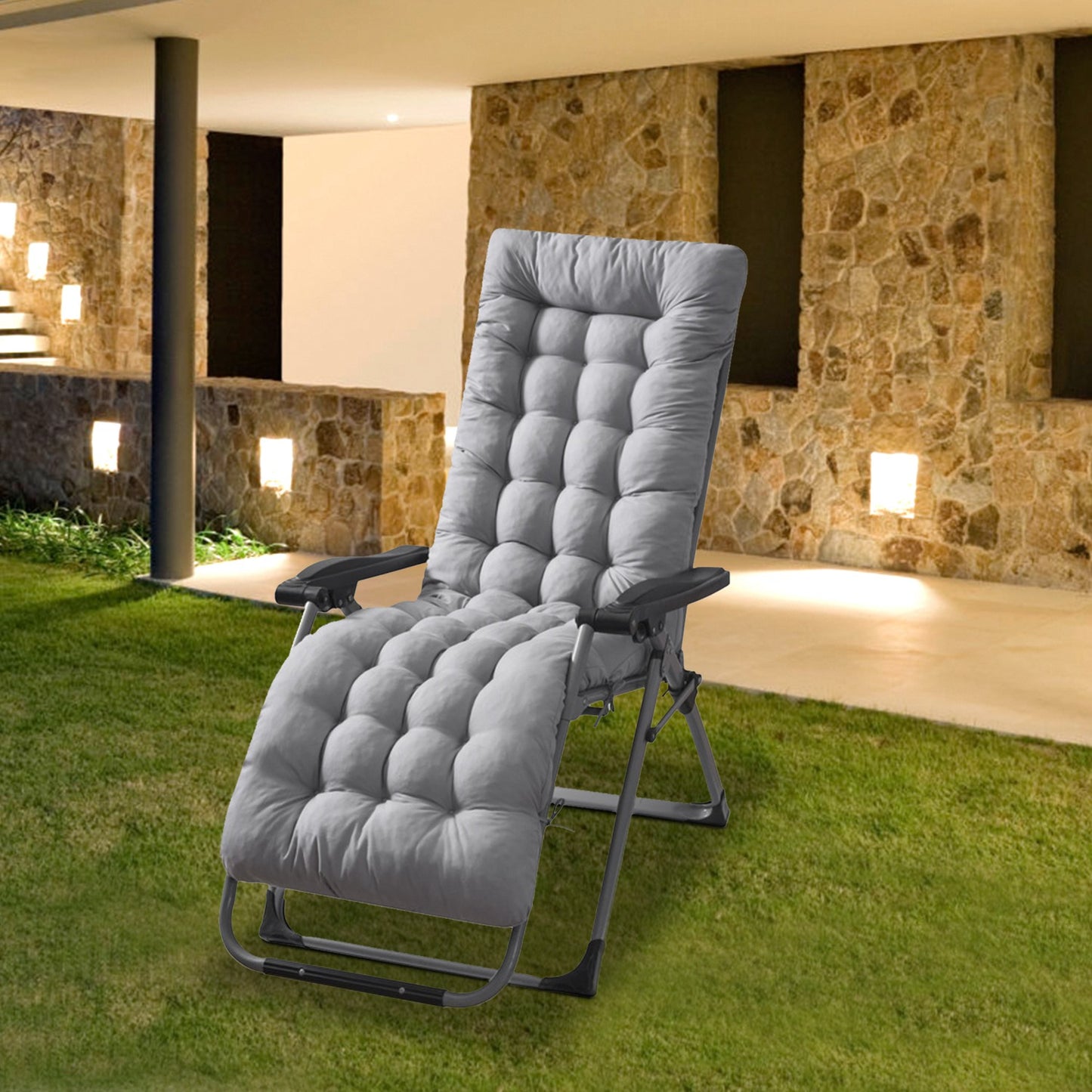 Chaise Lounger Cushion 67x22in with Secure Straps
