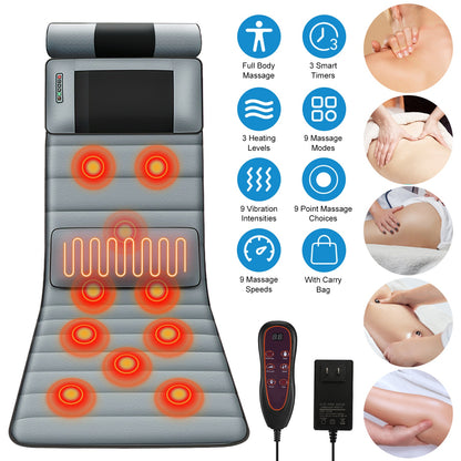Full Body Electric Massage Mat with Heat Vibration Massage Pad Cushion Back Massage Mattress Chair Pad with Neck Massager Lumbar Pillow with 10 Vibrat