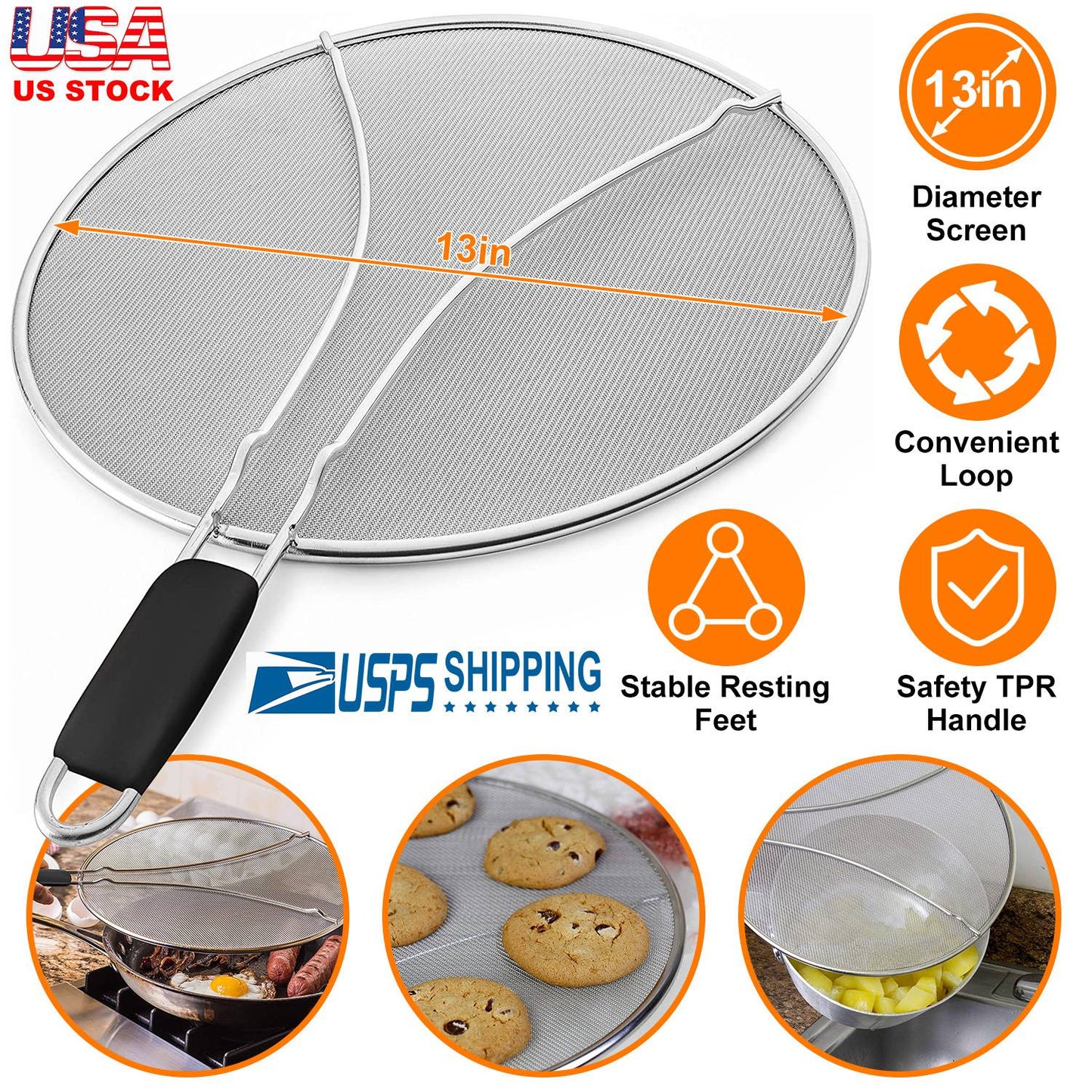 13 Inch Grease Splatter Screen with Resting Feet