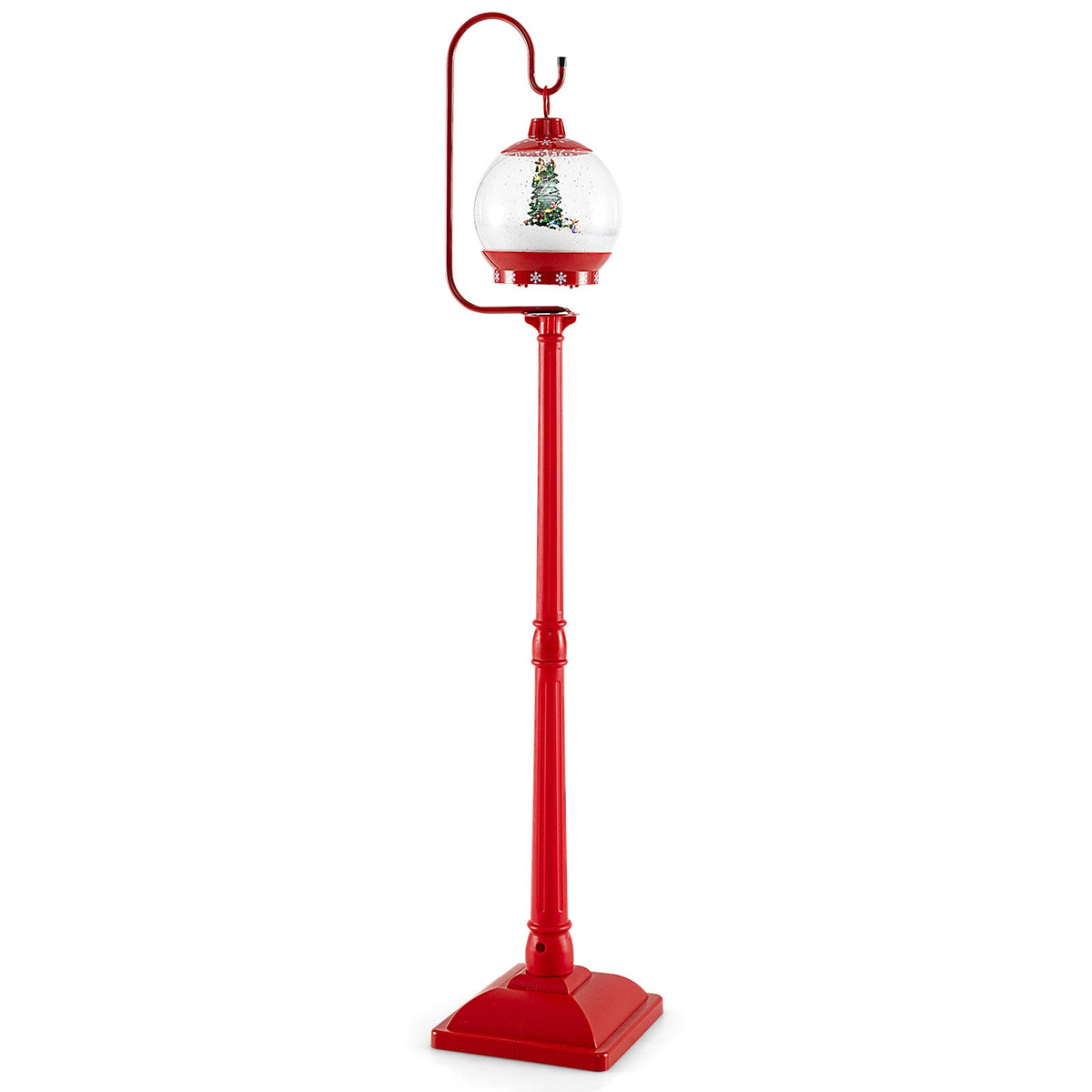 68 Inch Festive Musical Christmas Street Lamp Post with Snow Globe Lantern-Red