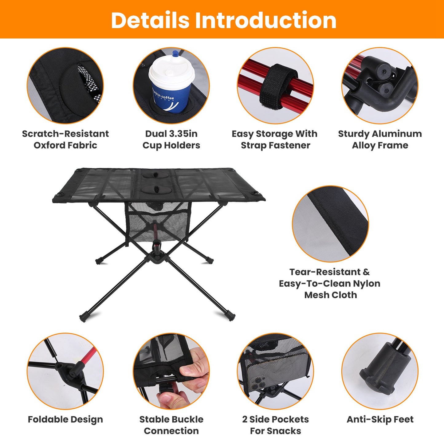 Folding Camping Table with Cup Holders & Carry Bag