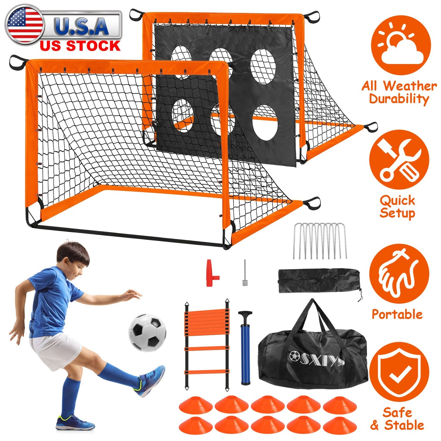 Kids Soccer Goals Set with Training Equipment for Ages 3+
