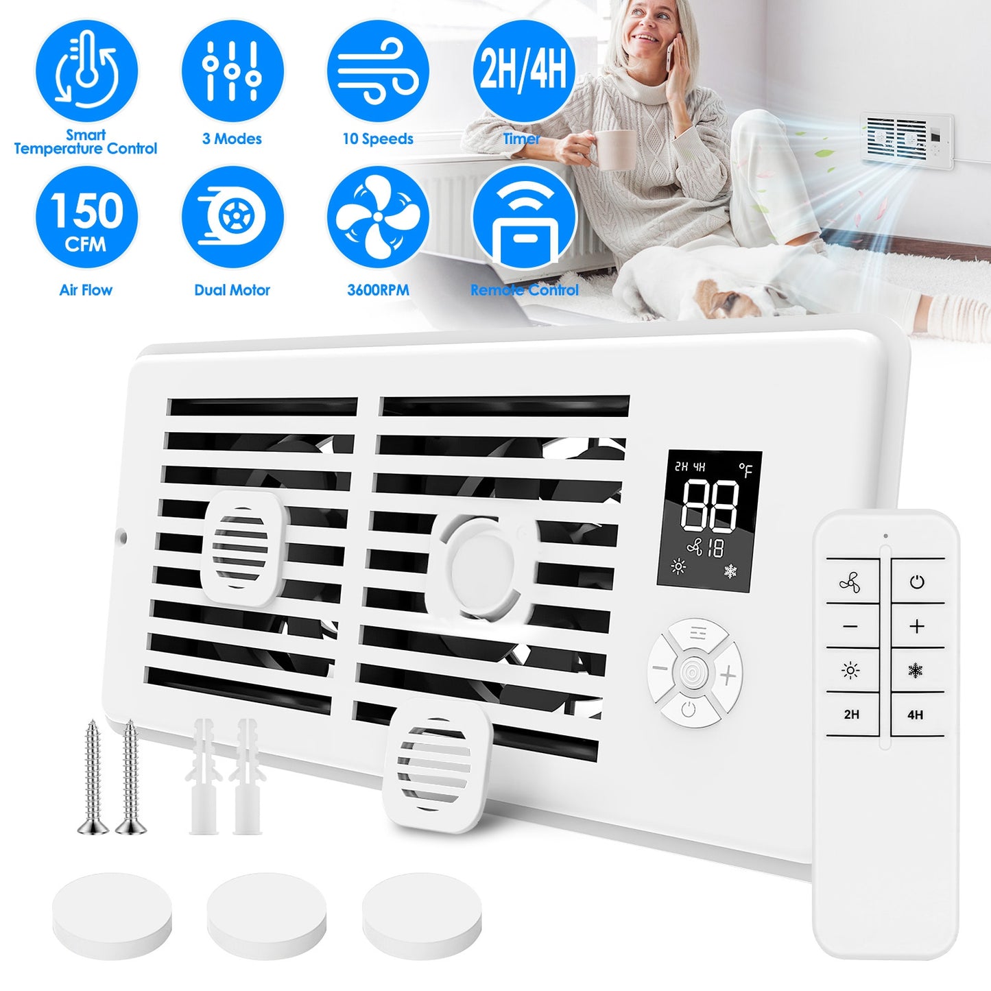 Register Booster Fan 4x10 with Smart Temperature Control