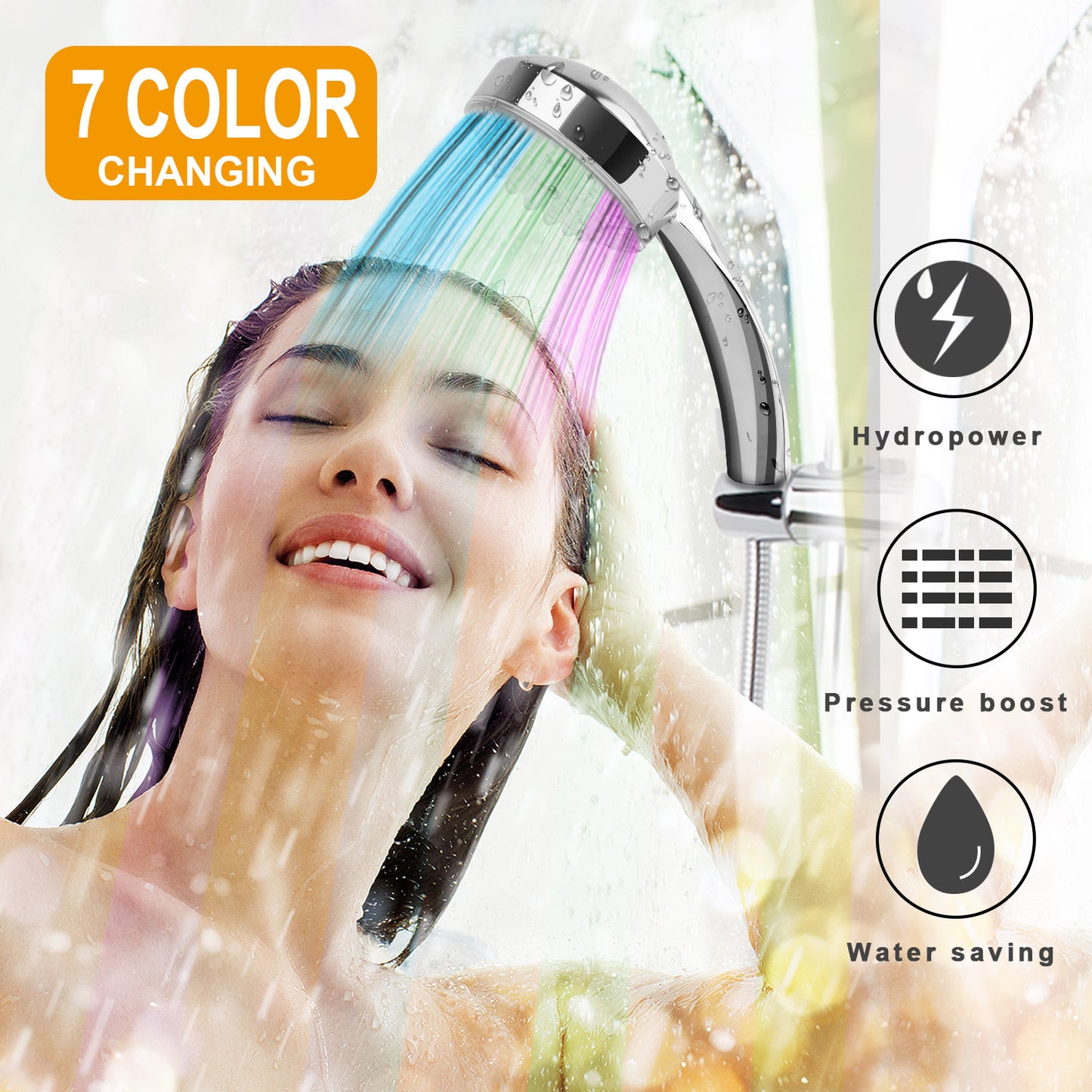 LED Color-Changing Handheld Shower Head with Hydropower