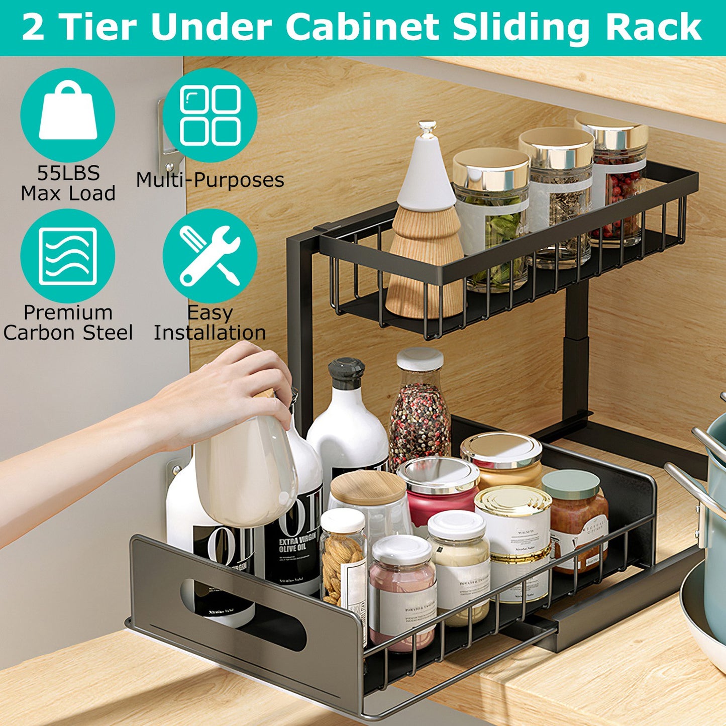 2-Tier Under Sink Organizer with Pull-Out Sliding Drawer