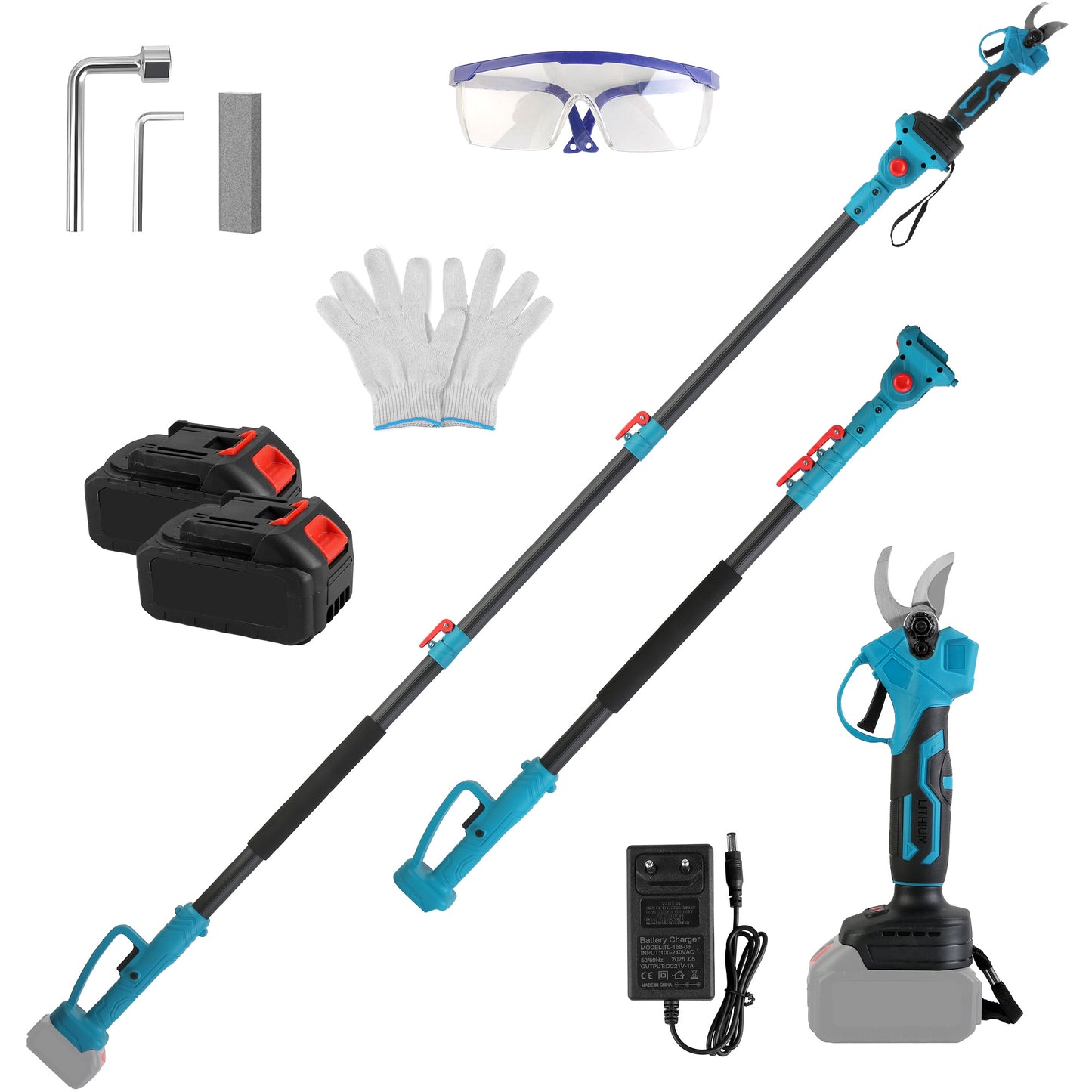 Electric Pruning Shears with 13ft Extension Pole & 2 Batteries