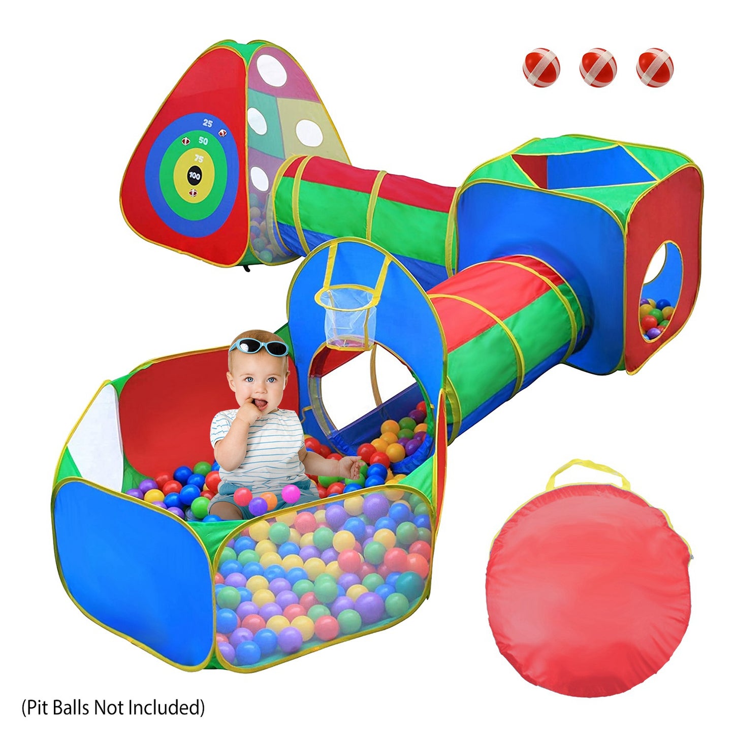 Kids Ball Pit Tent Set with Tunnels & Playhouse - 5 Piece