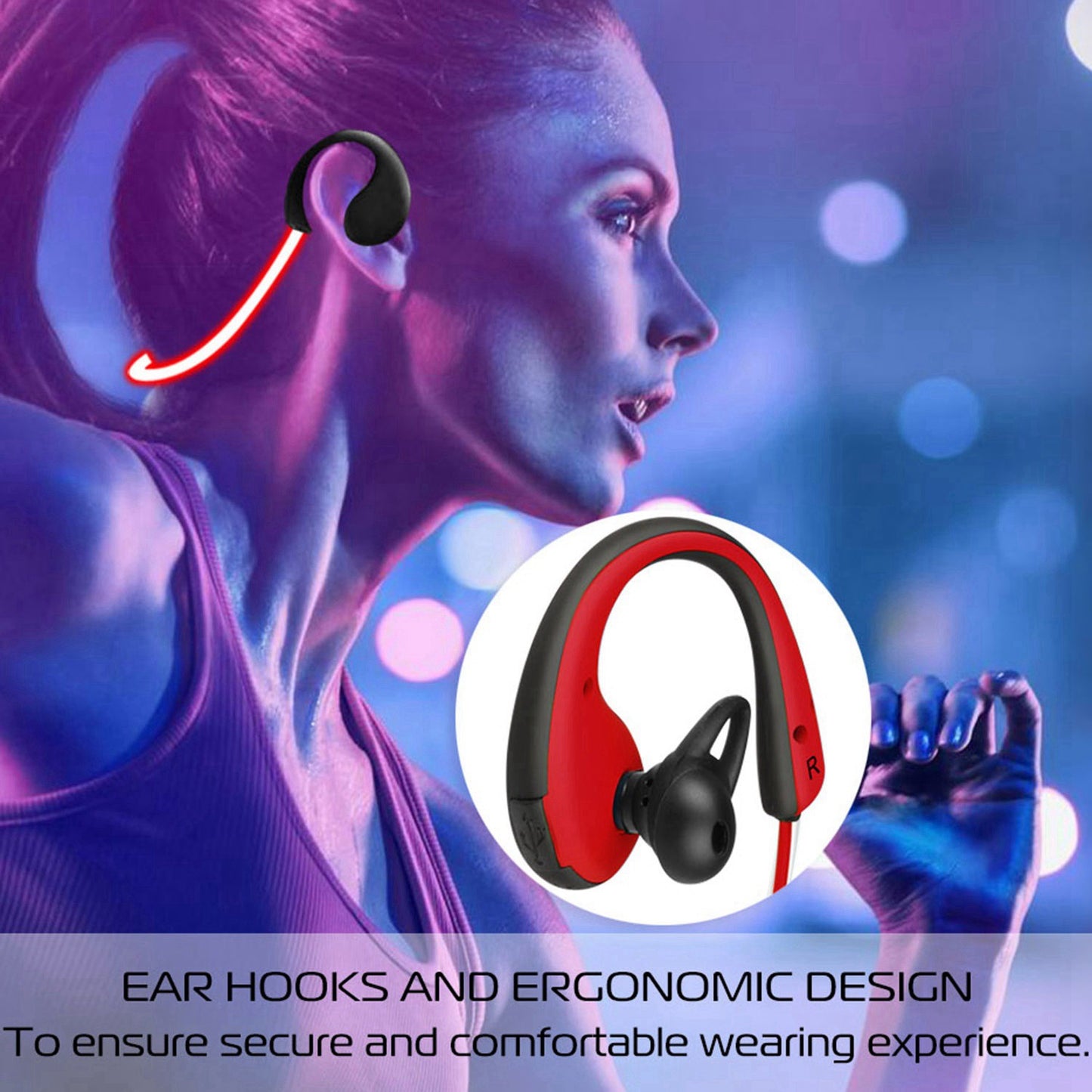 Wireless Sports Neckband Earphones with LED Light & Mic