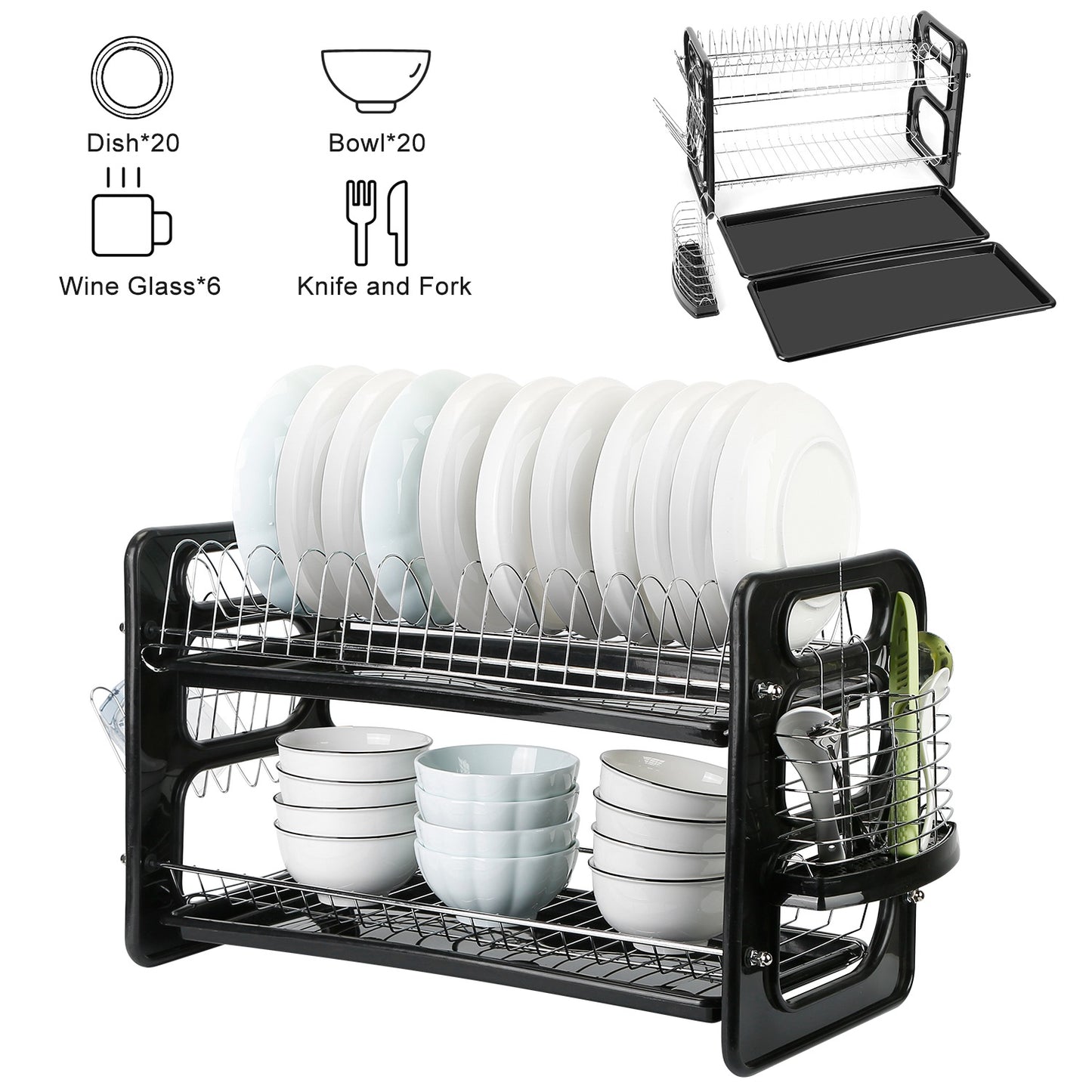 2-Tier Dish Drying Rack with Drainboard and Cup Holder