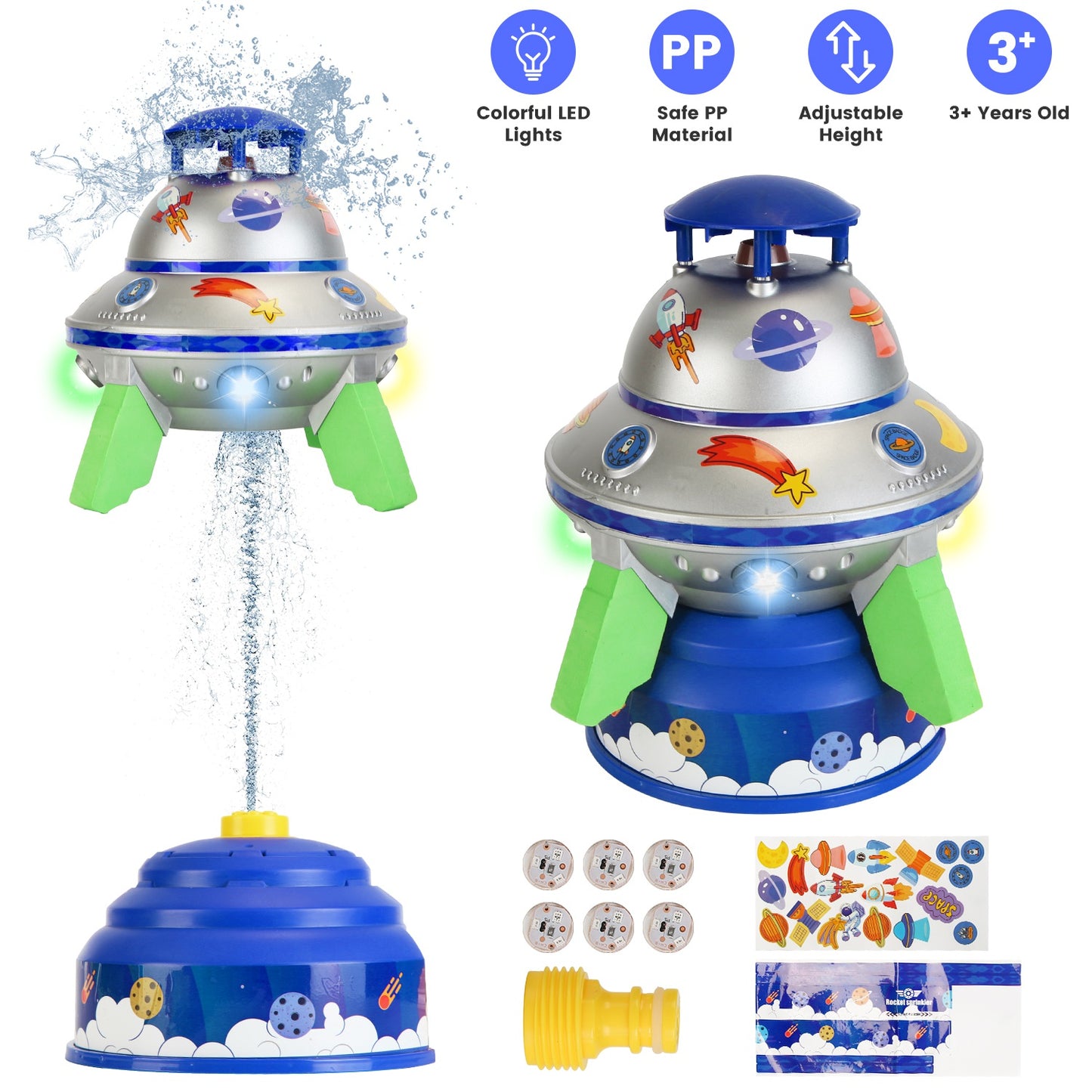 UFO Water Sprinkler Toy with LED Lights & 360° Rotation