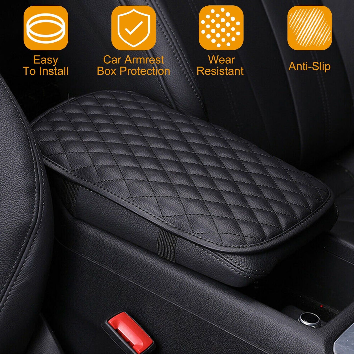 Car Armrest Pad Cover - PU Leather Console Cushion Protector