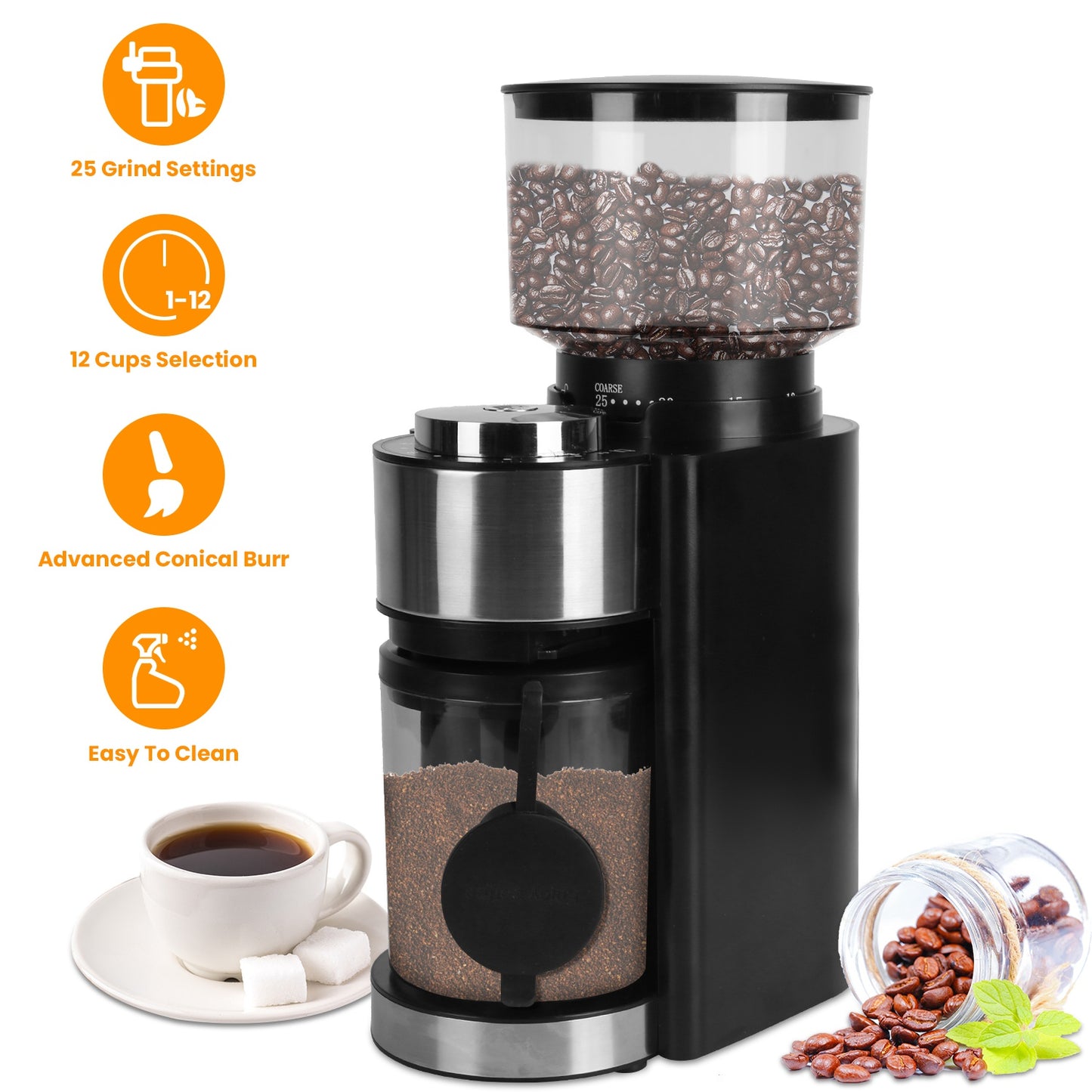 Electric Burr Coffee Grinder with 25 Grind Settings