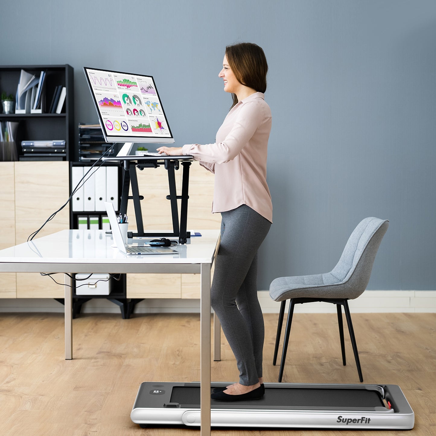 2-in-1 Folding Treadmill with Dual Display and Remote Control
