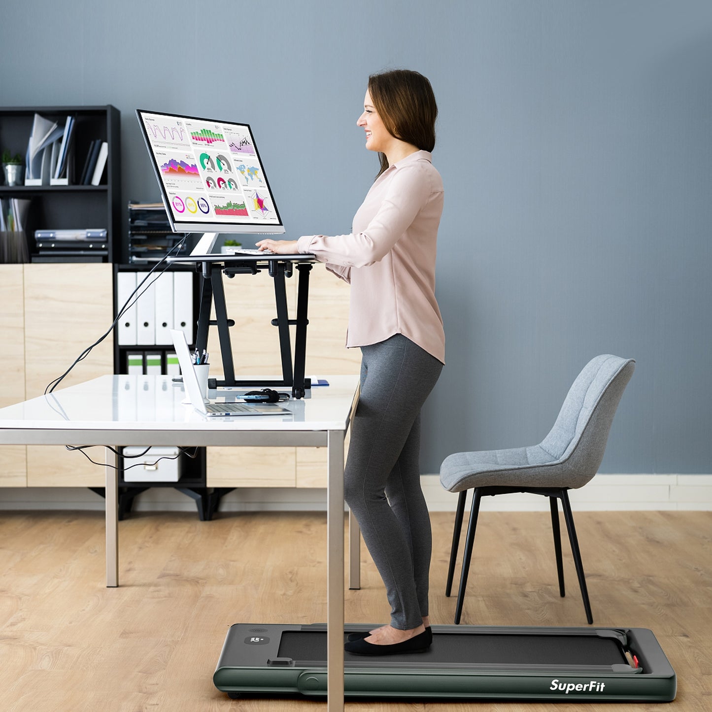 2-in-1 Folding Treadmill with Dual Display and Remote Control