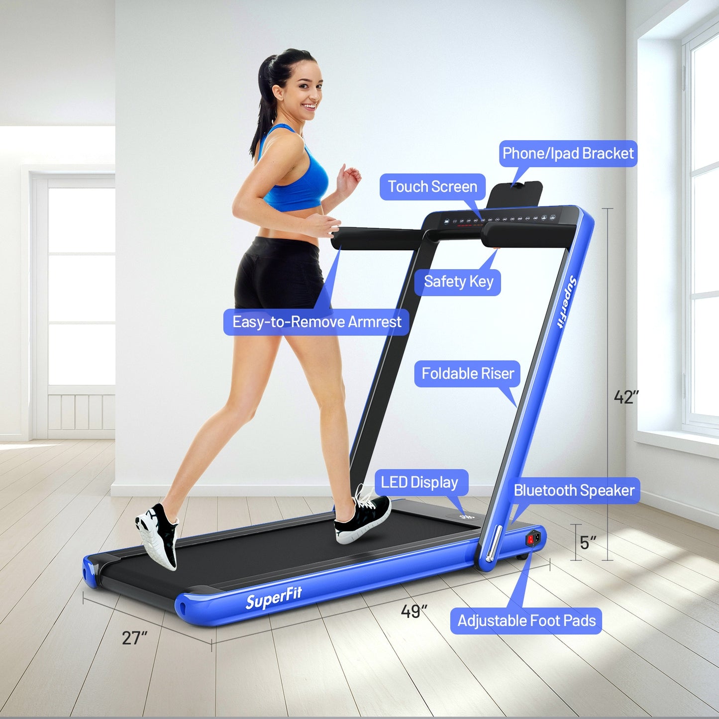 2-in-1 Folding Treadmill with Dual Display and Remote Control