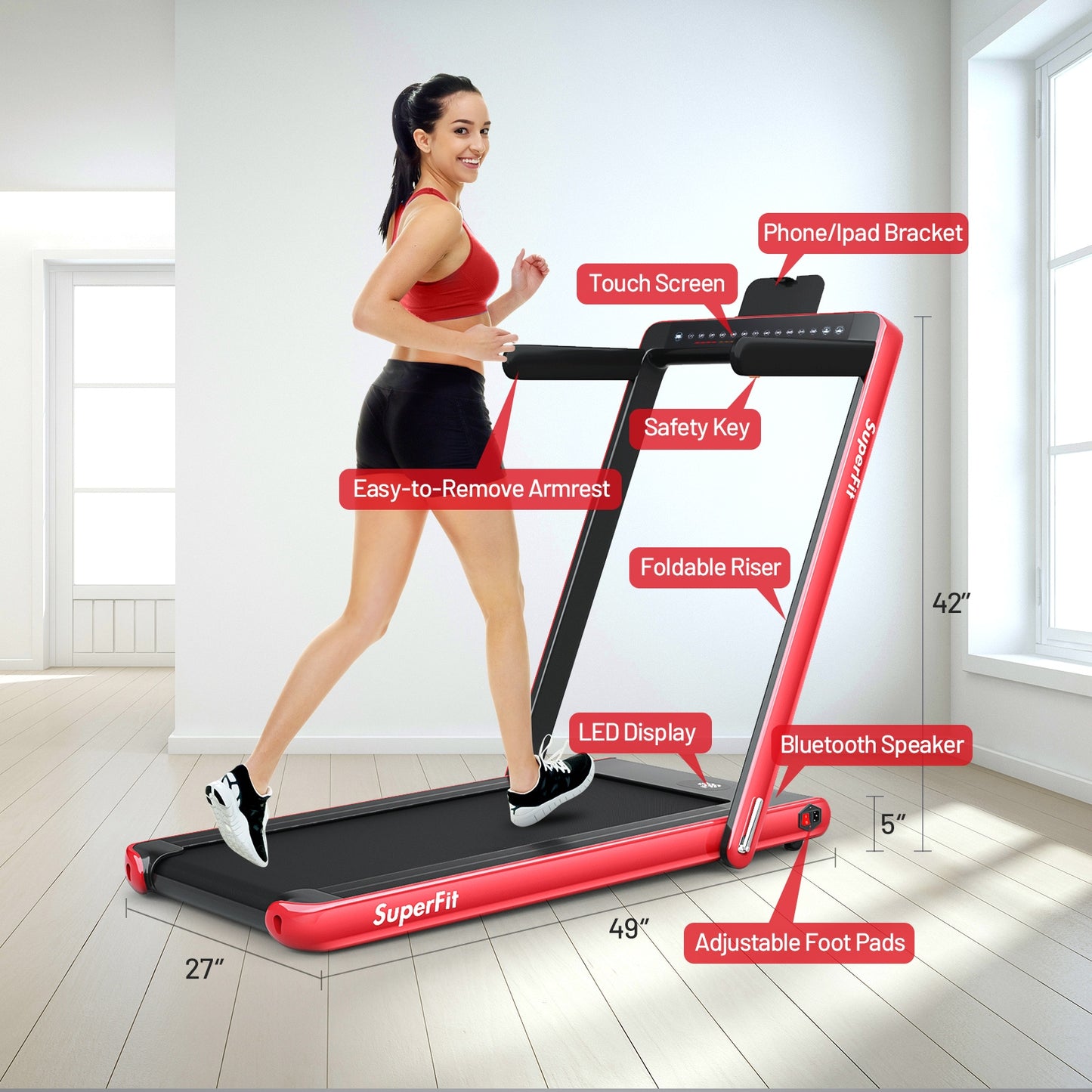 2-in-1 Folding Treadmill with Dual Display and Remote Control
